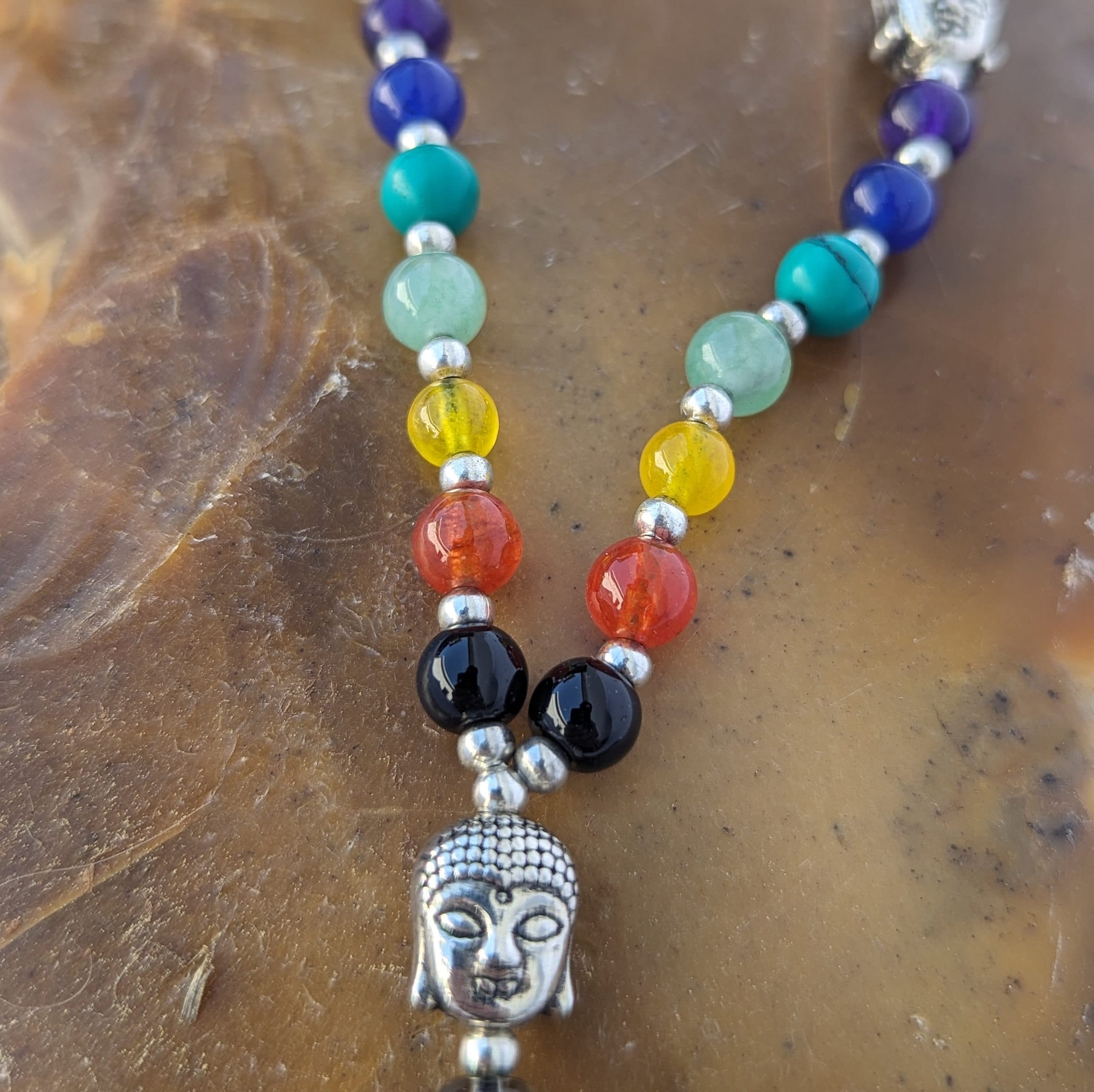 Smoky Quartz 7 Chakra Mala: Knotted Meditation Beads, 108 Beads