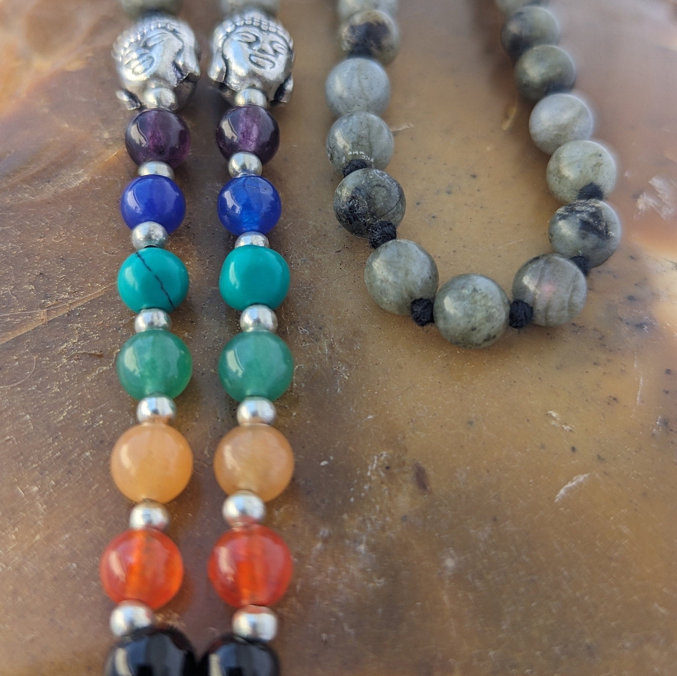 Labradorite 7 Chakra Mala: Knotted Bead Meditation Crystal Mala