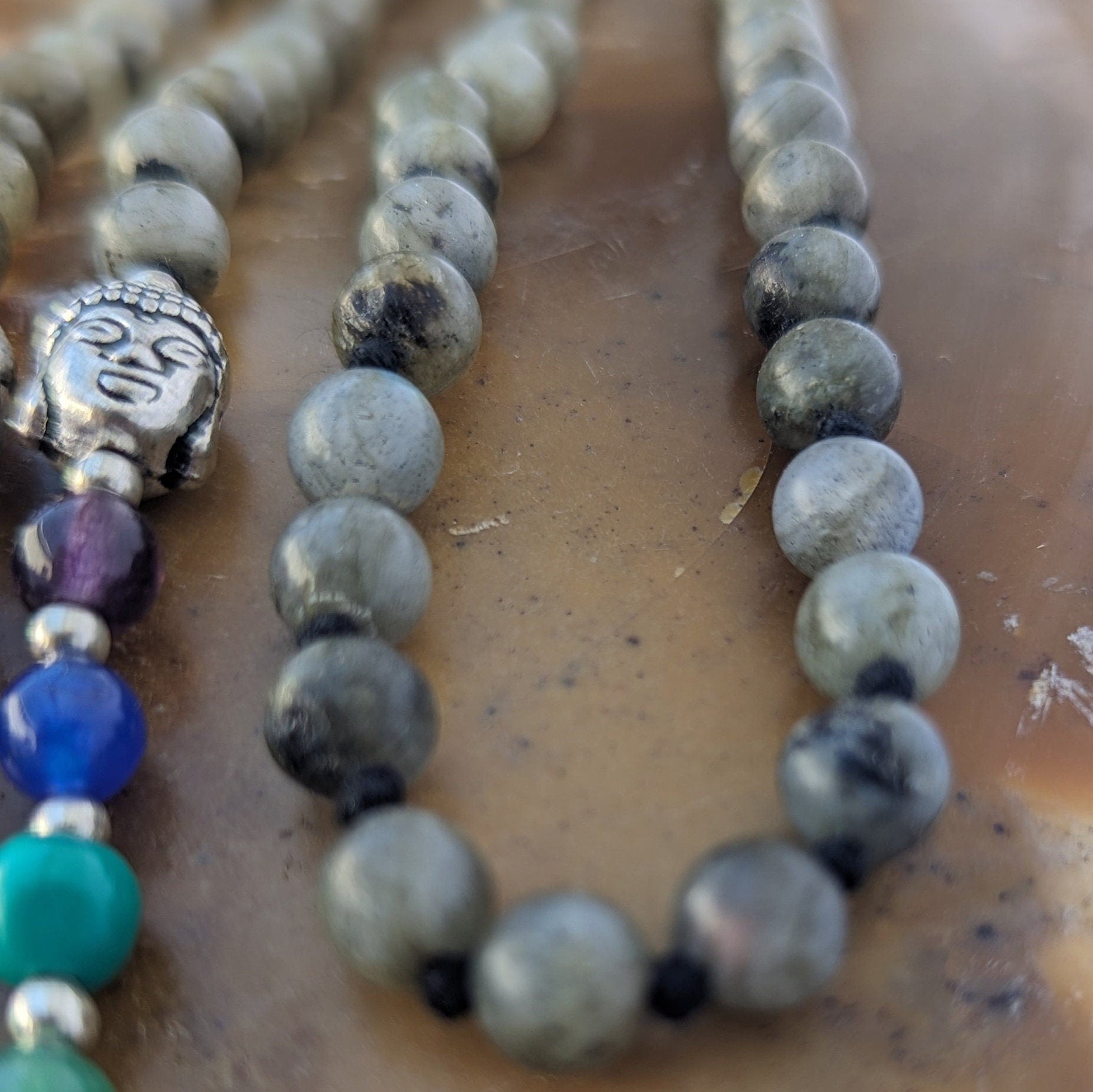 Labradorite 7 Chakra Mala: Knotted Bead Meditation Crystal Mala