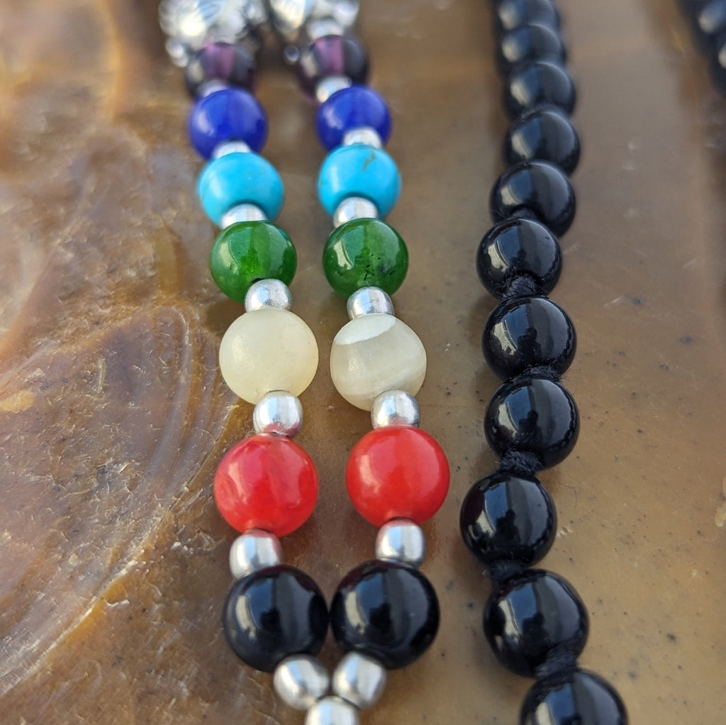 Black Onyx 7 Chakra Mala: Knotted Bead Meditation Necklace
