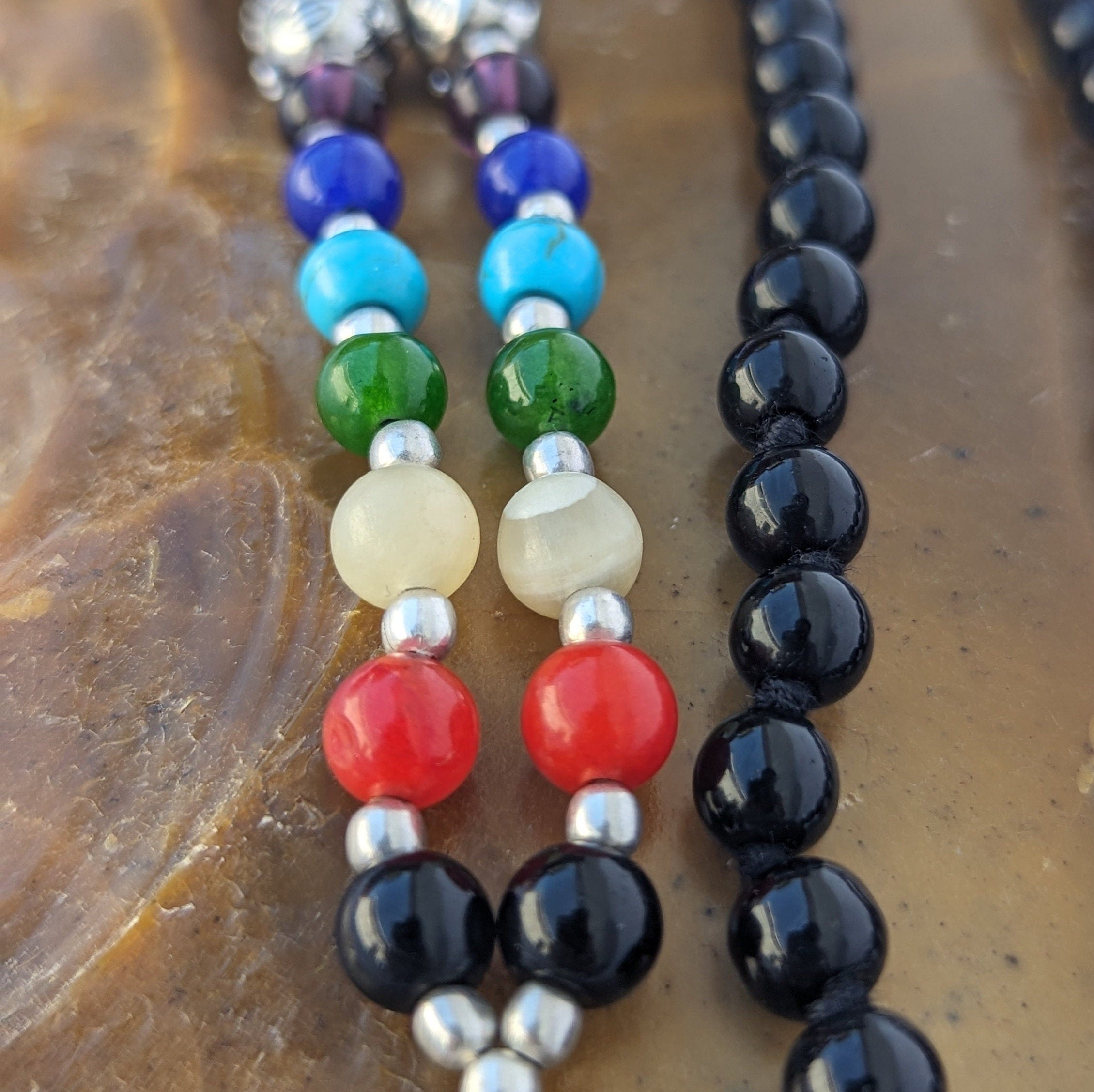 Black Onyx 7 Chakra Mala: Knotted Bead Meditation Necklace