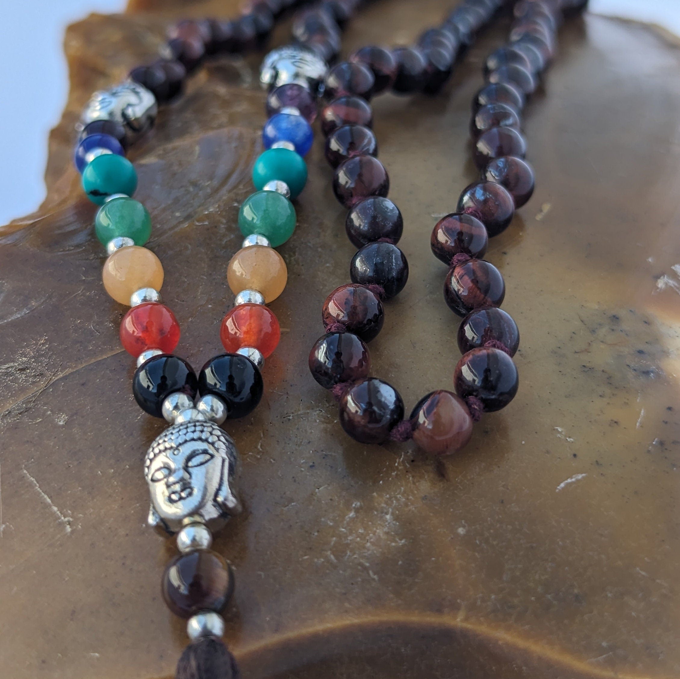 Red Tiger's Eye Mala: 7 Chakra Stone, Knotted Meditation Beads