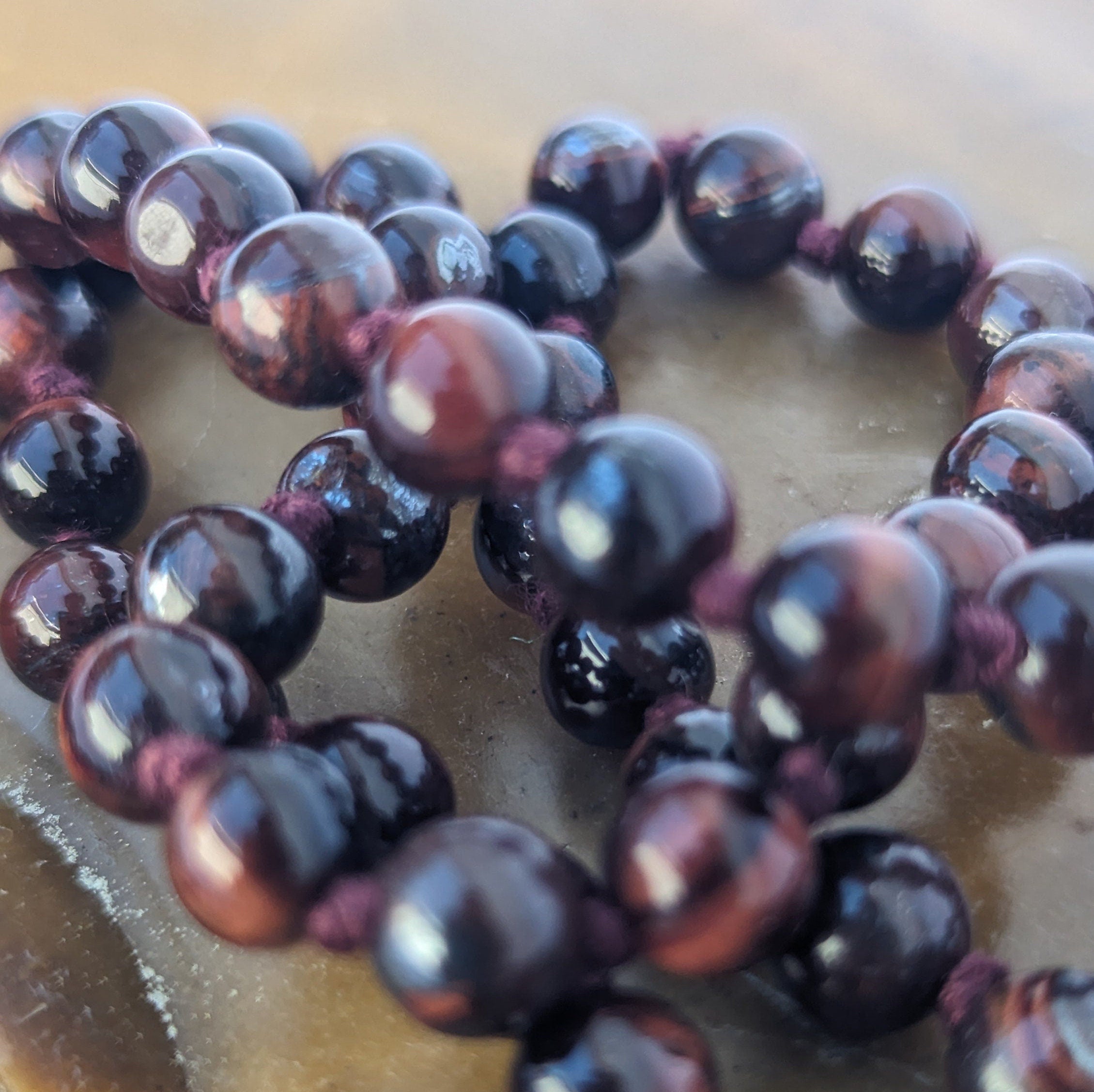 Red Tiger's Eye Mala: 7 Chakra Stone, Knotted Meditation Beads