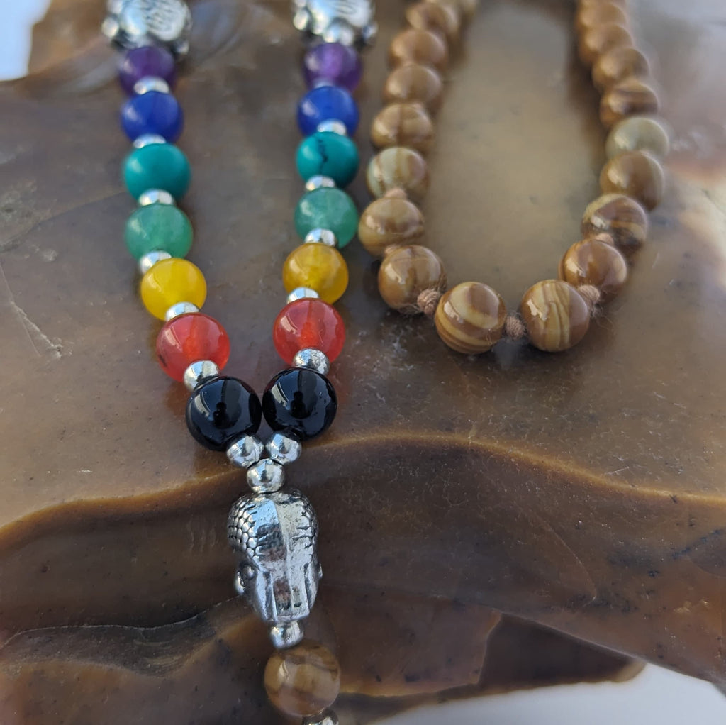 Mookaite Jasper 7 Chakra Mala: Knotted Meditation Beads