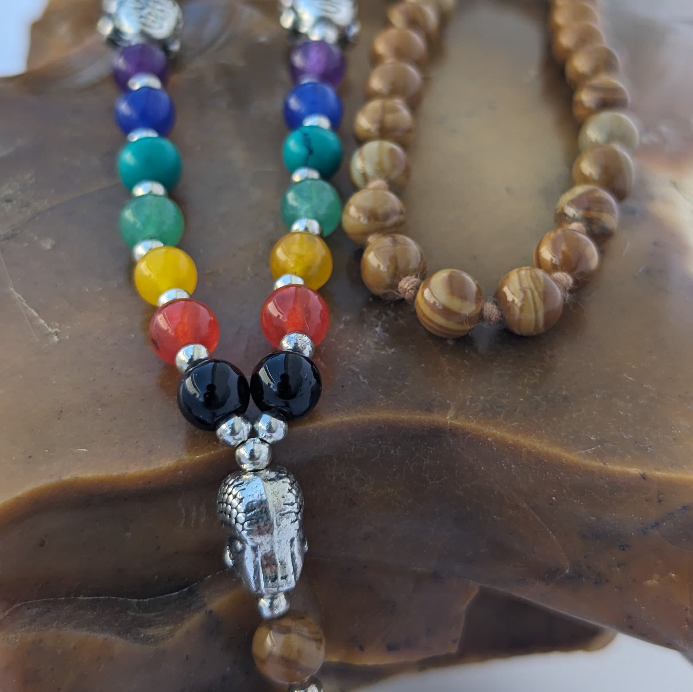 Mookaite Jasper 7 Chakra Mala: Knotted Meditation Beads