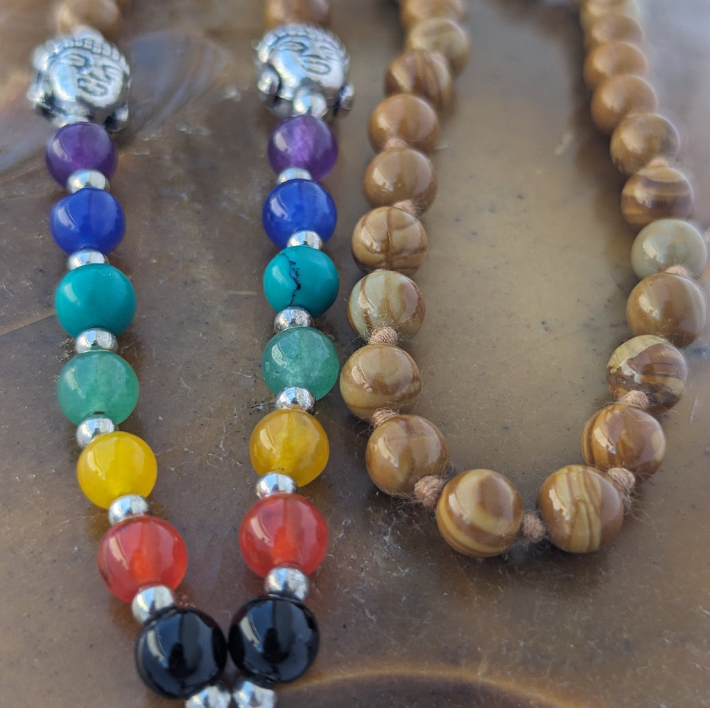 Mookaite Jasper 7 Chakra Mala: Knotted Meditation Beads