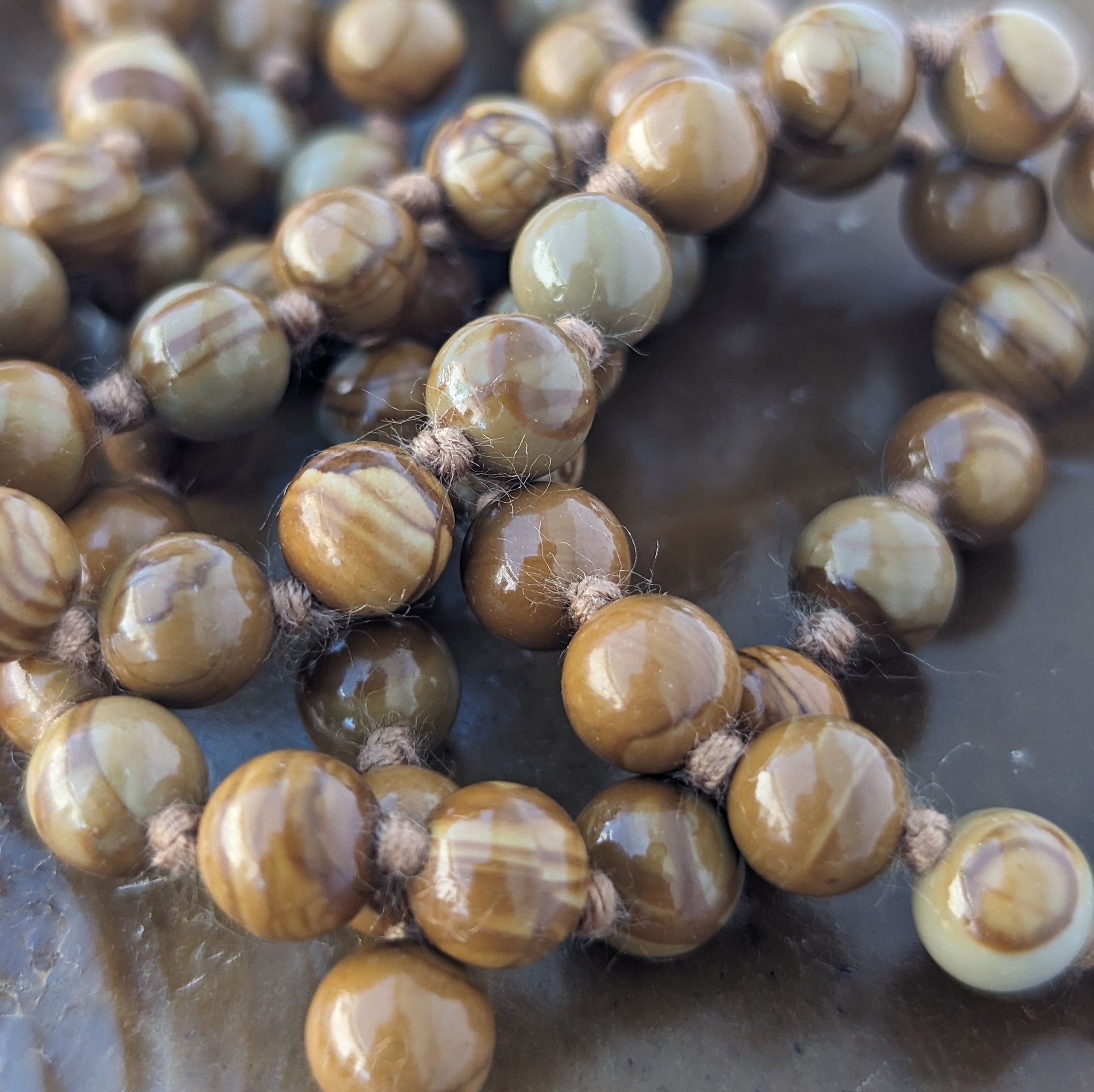 Mookaite Jasper 7 Chakra Mala: Knotted Meditation Beads