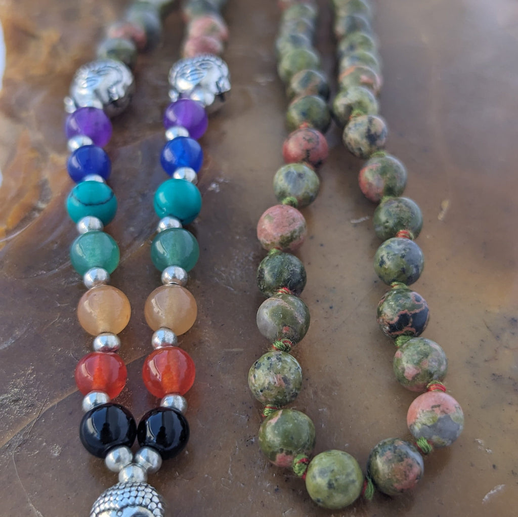 Unakite Jasper Mala: 7 Chakra Stone Meditation Beads