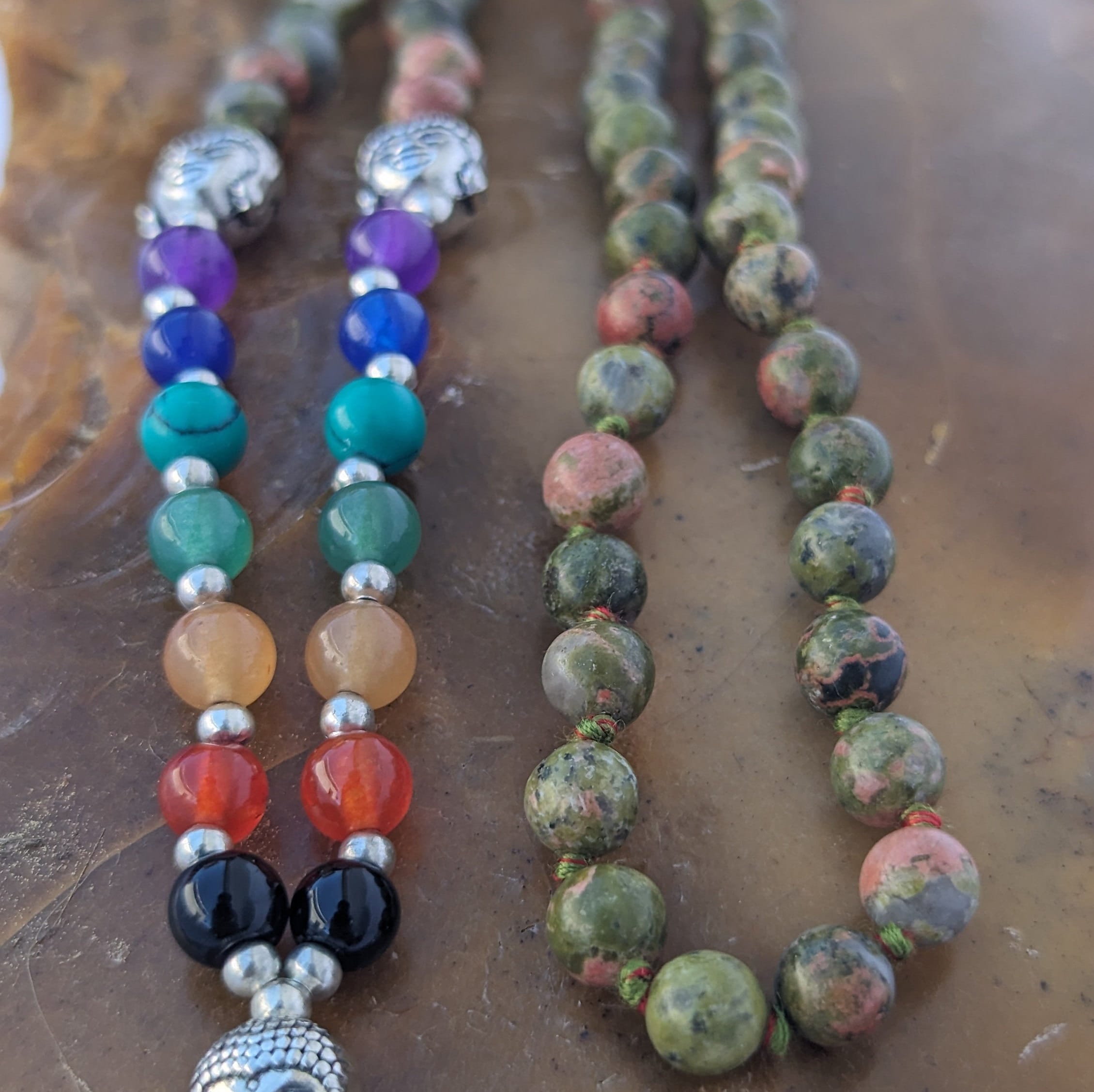 Unakite Jasper Mala: 7 Chakra Stone Meditation Beads