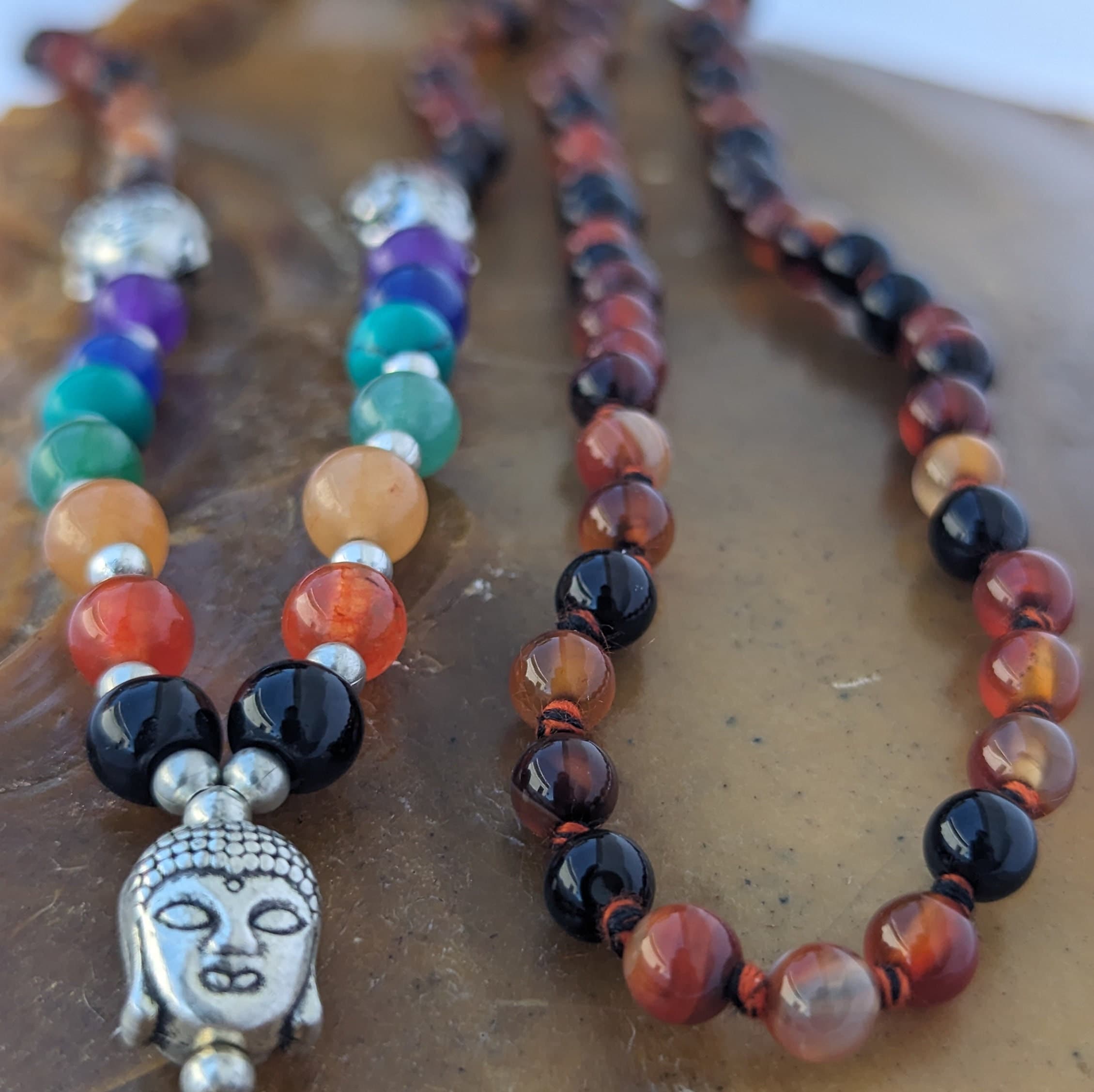 Dream Agate 7 Chakra Mala: Knotted Meditation Beads