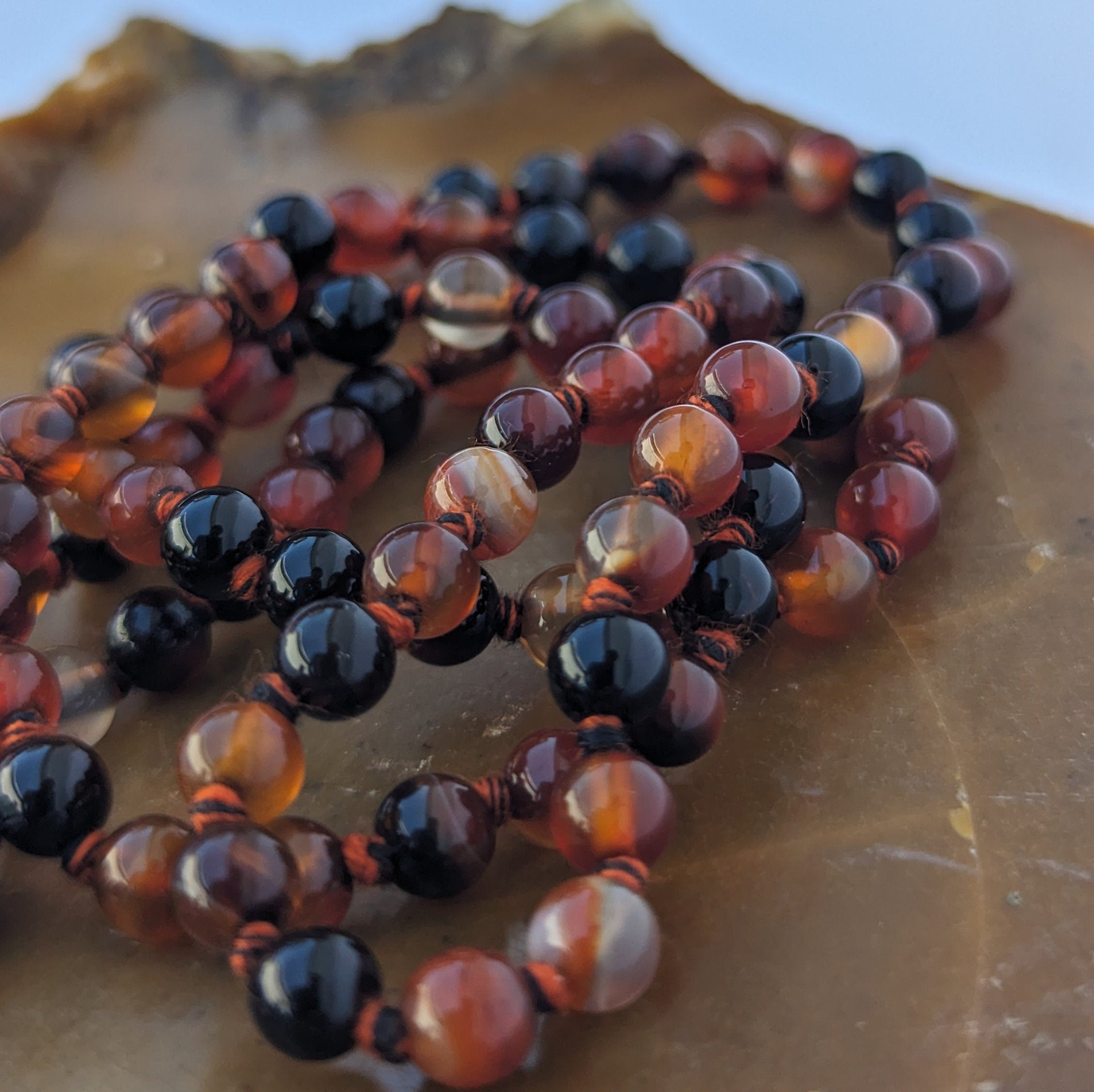 Dream Agate 7 Chakra Mala: Knotted Meditation Beads