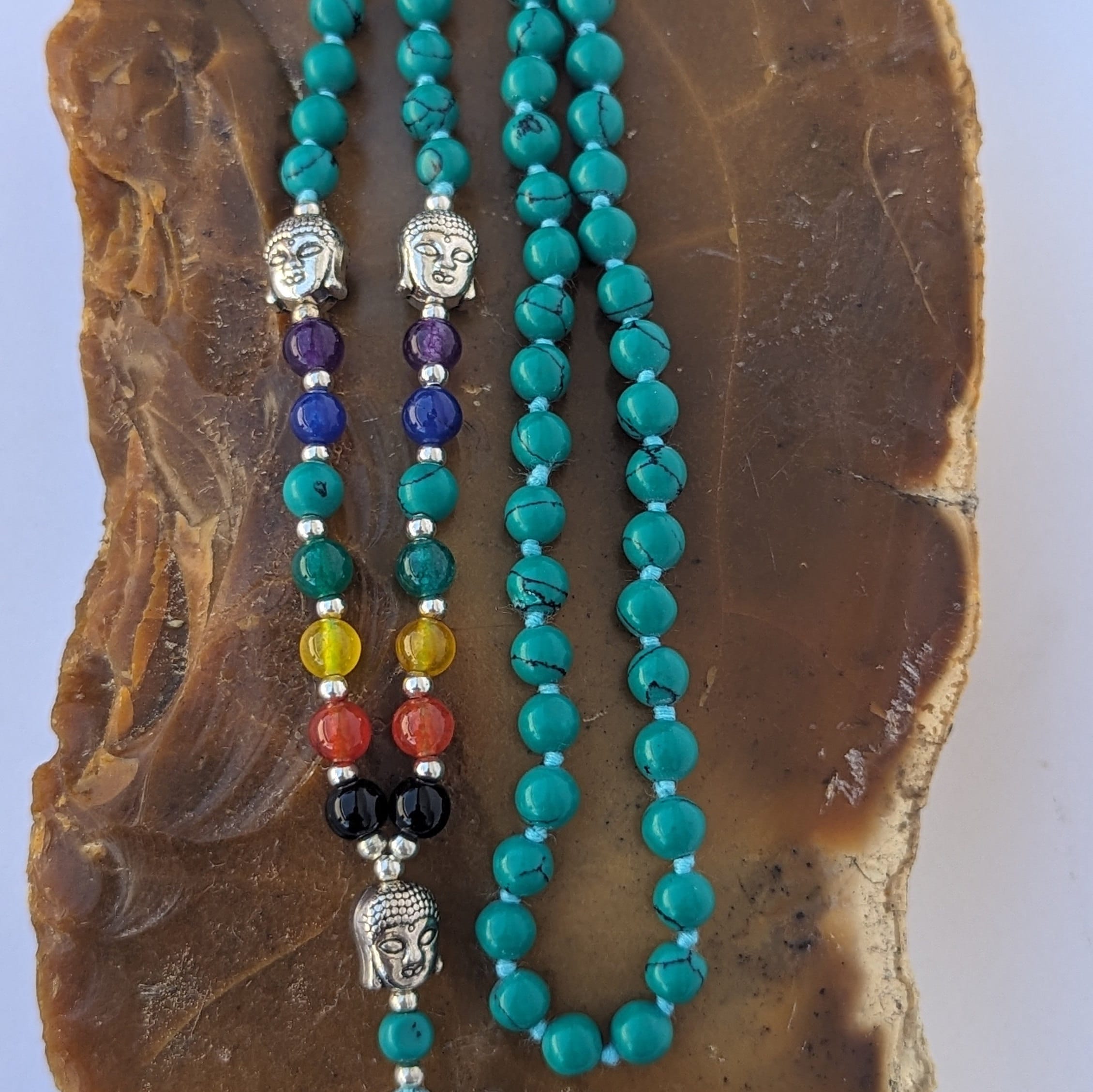 Turquoise 7 Chakra Stone Mala: Knotted Meditation Beads