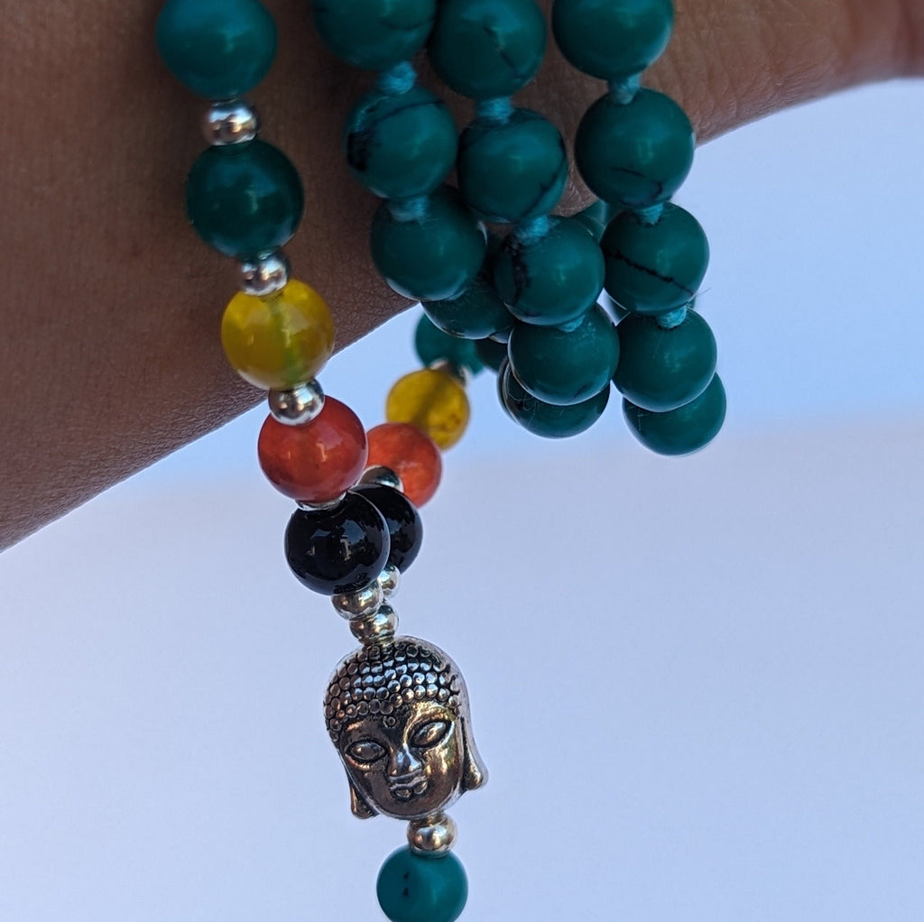 Turquoise 7 Chakra Stone Mala: Knotted Meditation Beads