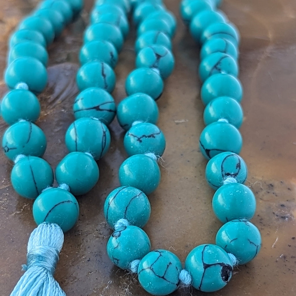 Turquoise Meditation Mala: 108 Knotted Beads, Spiritual Jewelry