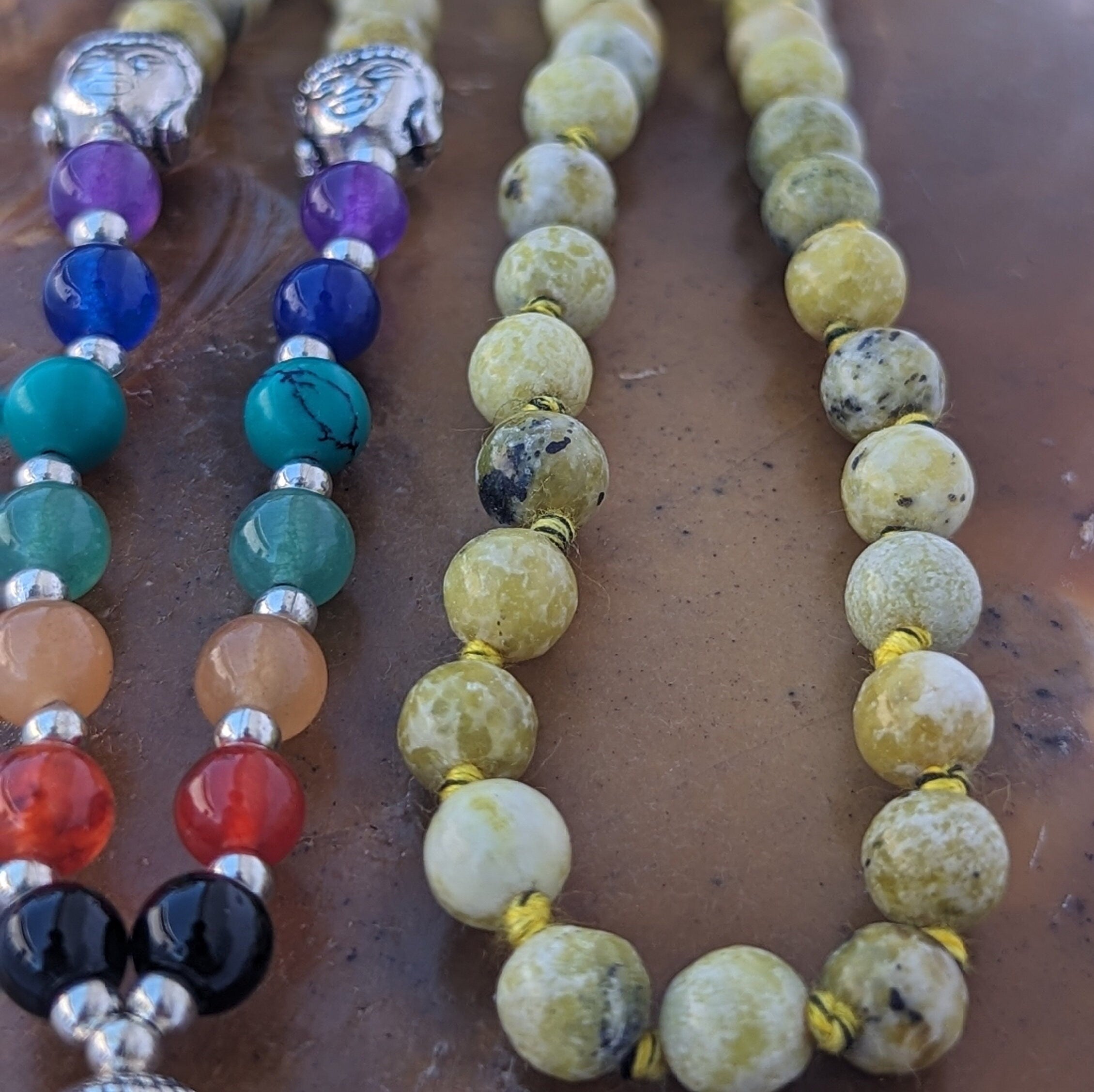 Green Jasper 7 Chakra Mala: Knotted Meditation Beads