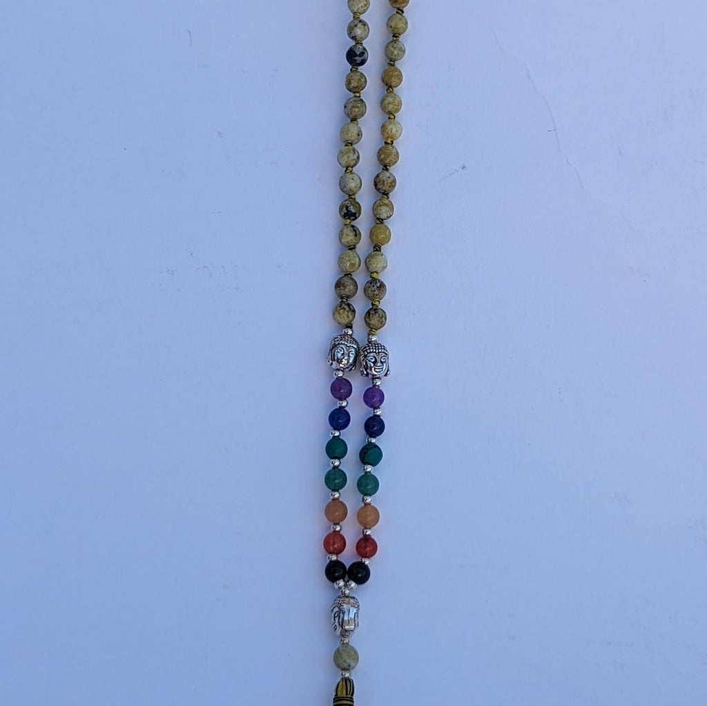 Green Jasper 7 Chakra Mala: Knotted Meditation Beads