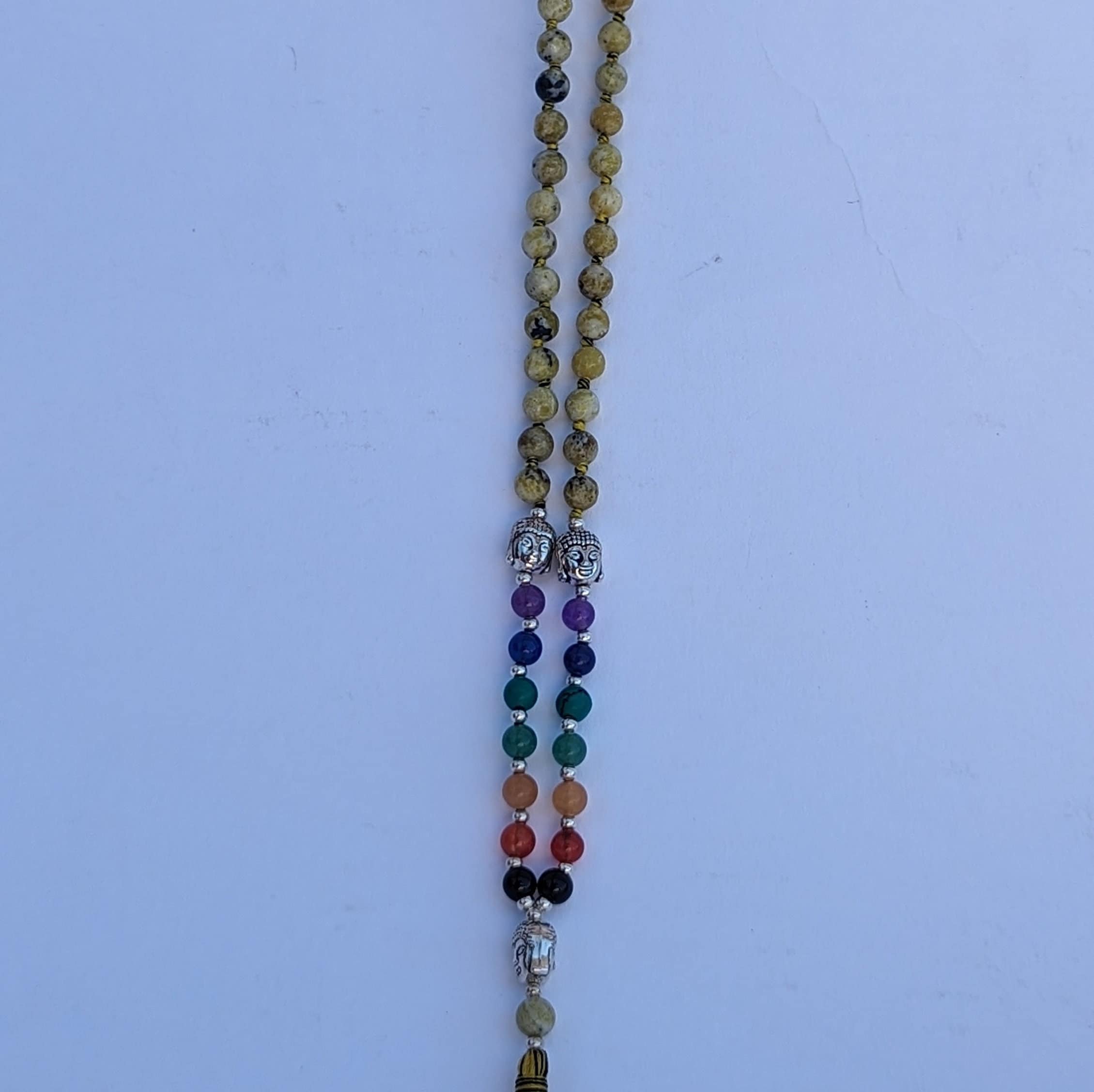Green Jasper 7 Chakra Mala: Knotted Meditation Beads