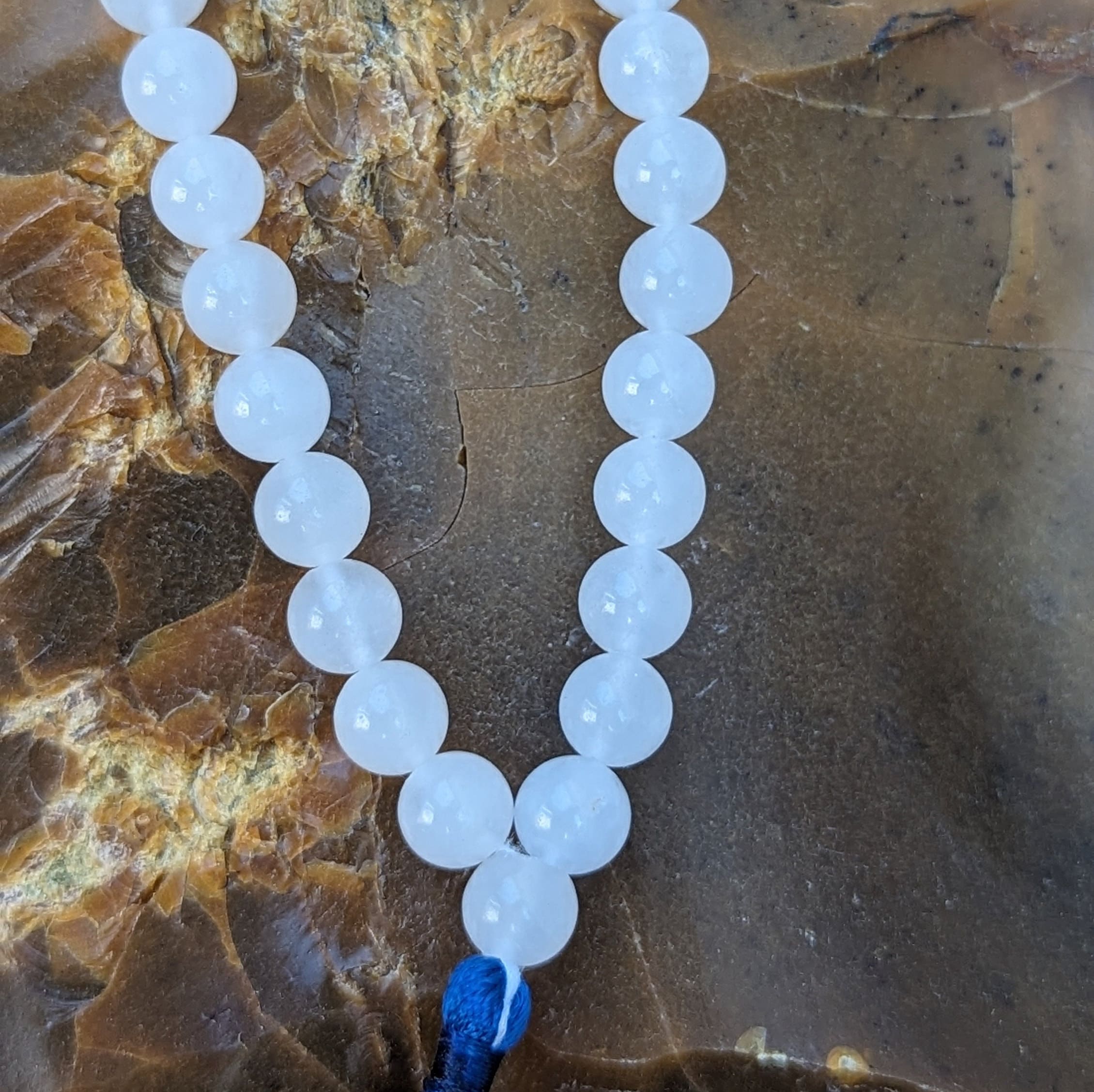 White Agate Meditation Mala: Knotted 108 Bead Crystal Mala