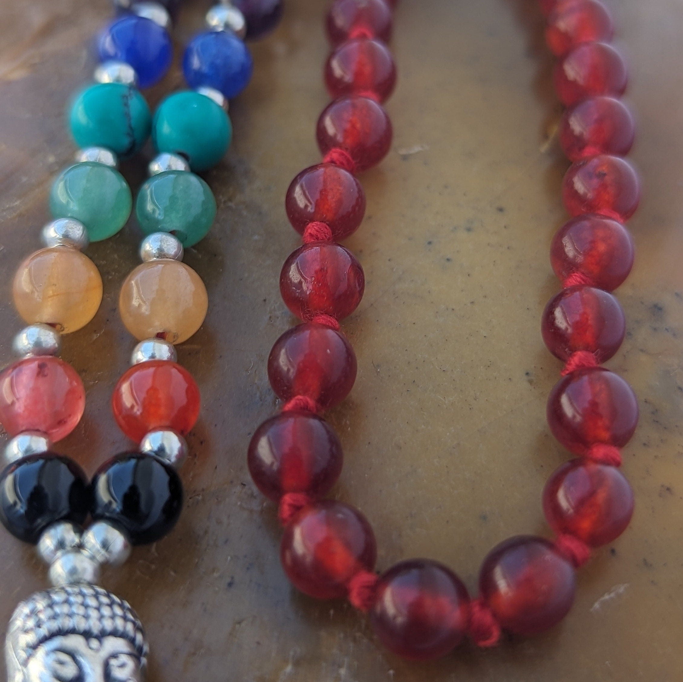 Red Agate 7 Chakra Mala: Knotted Meditation Beads