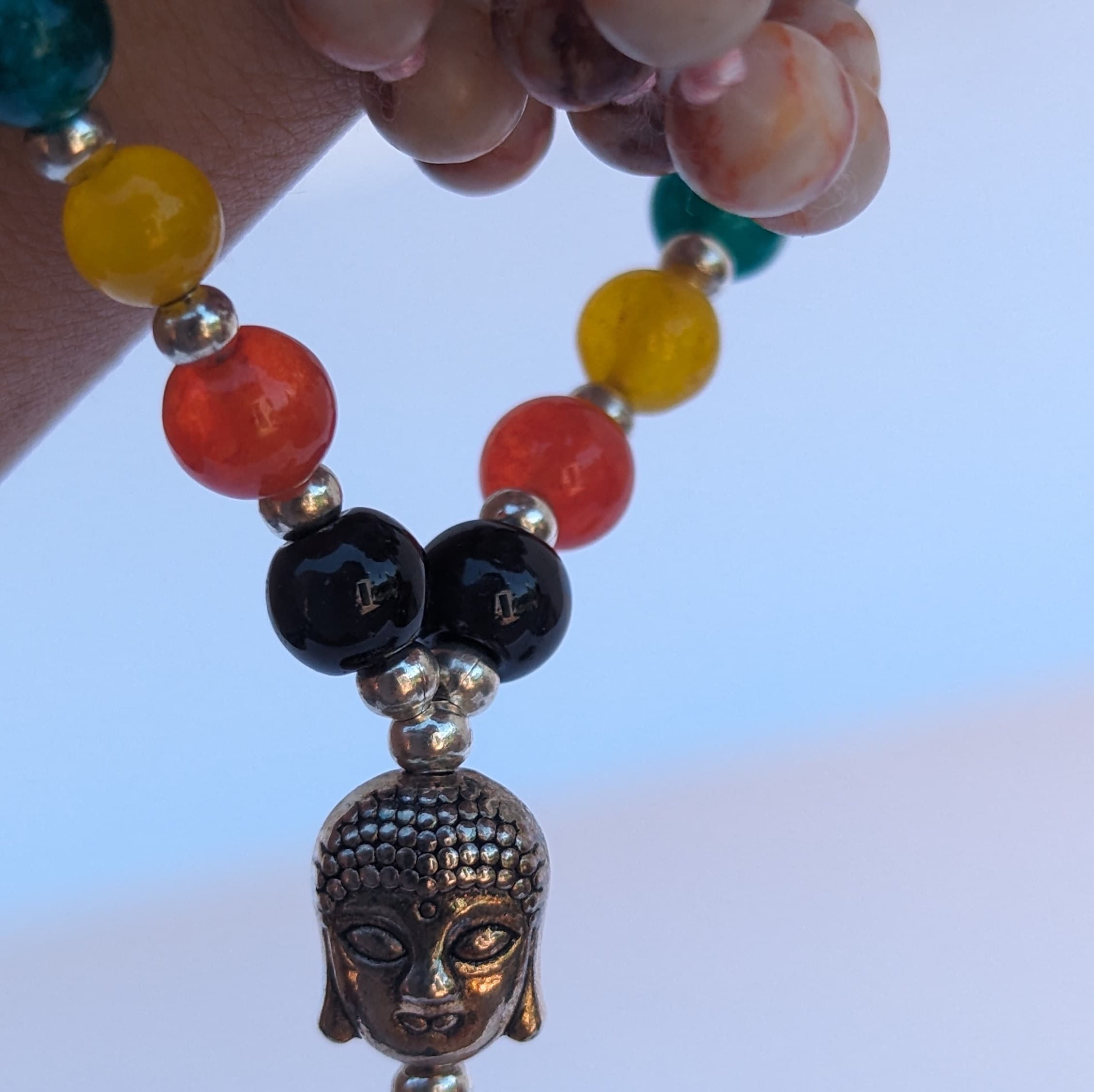 Red Picasso Jasper 7 Chakra Mala: Knotted Meditation Beads