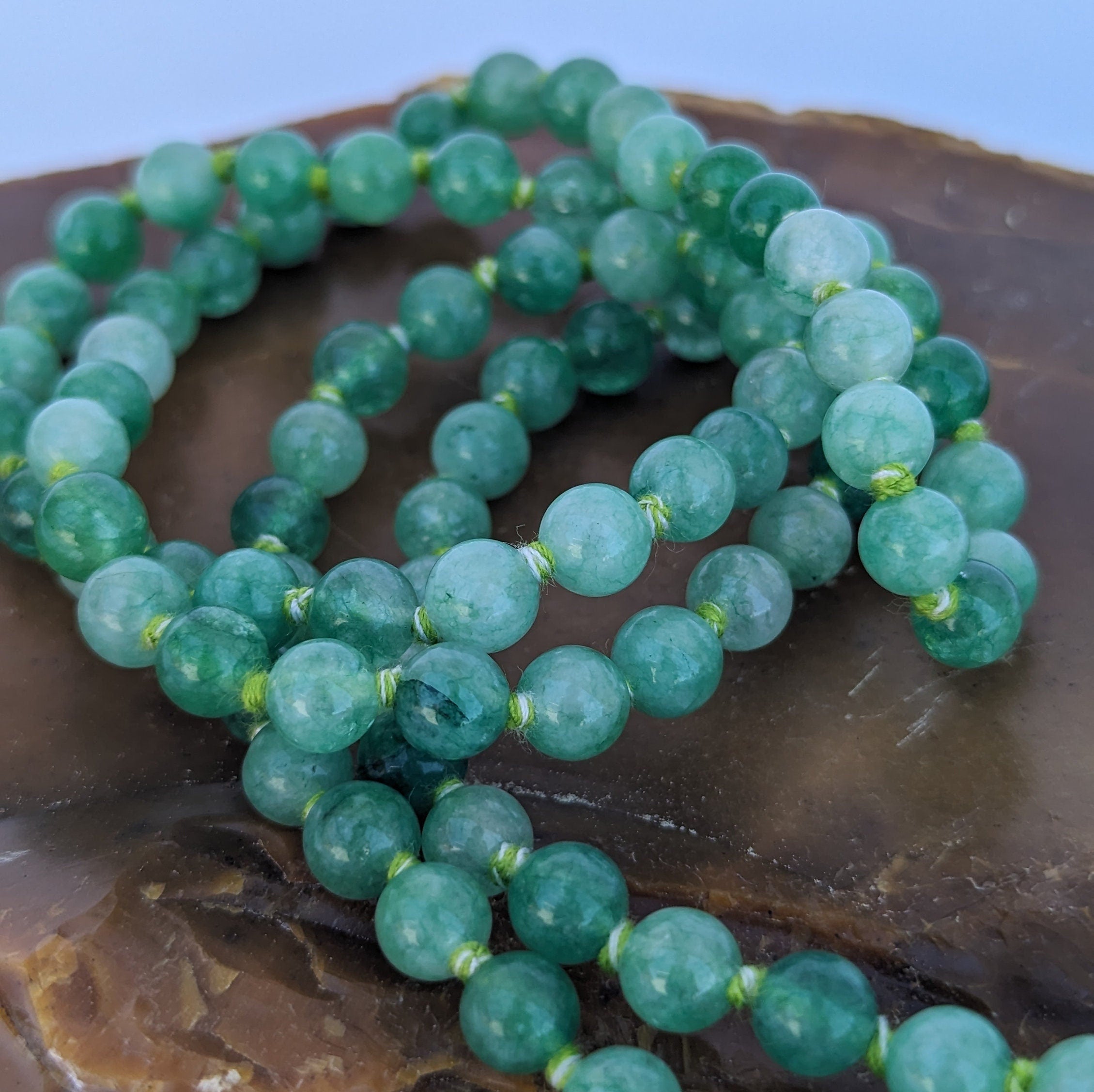 Jade 7 Chakra Mala: Knotted Meditation Beads