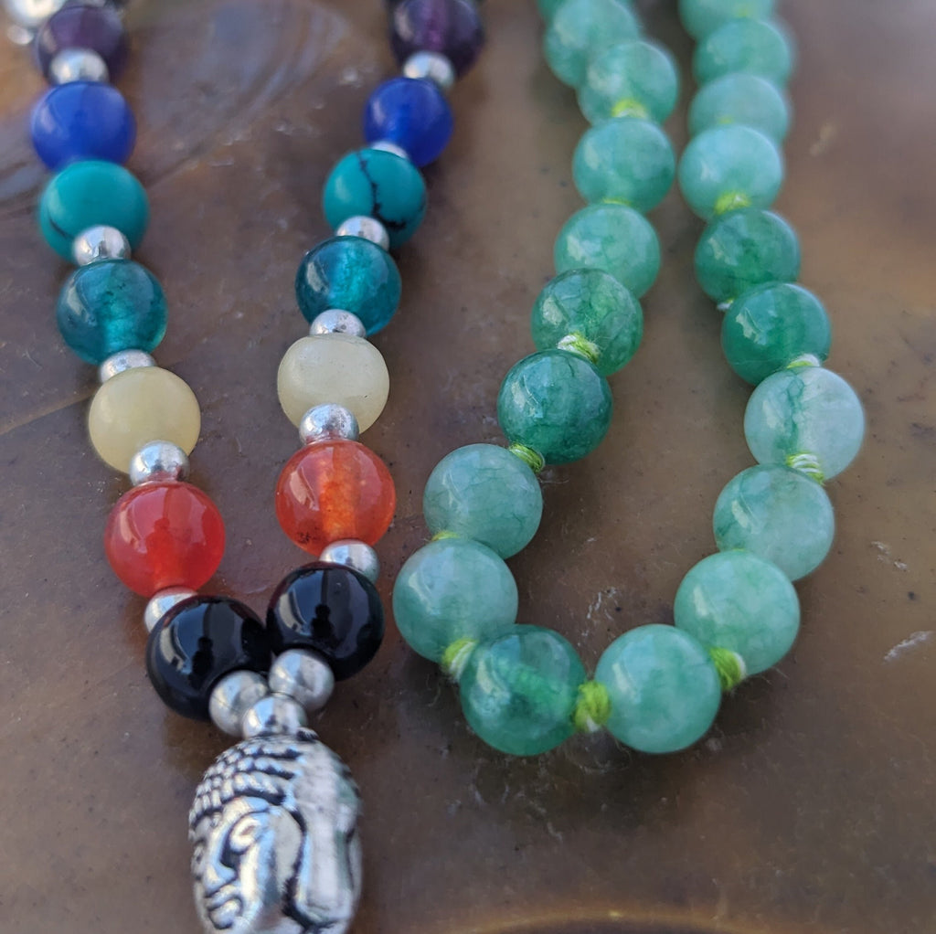 Jade 7 Chakra Mala: Knotted Meditation Beads