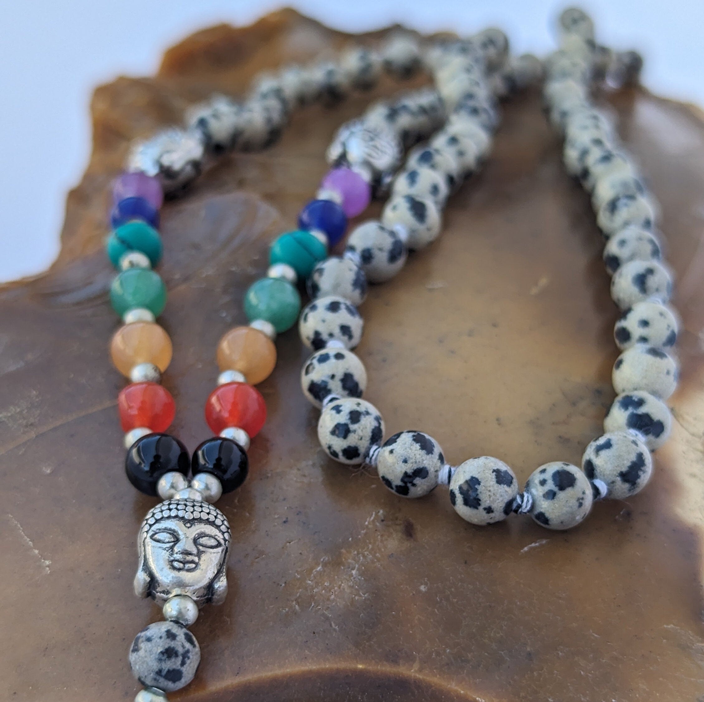 Dalmatian Jasper Mala: 7 Chakra Stone Meditation Beads