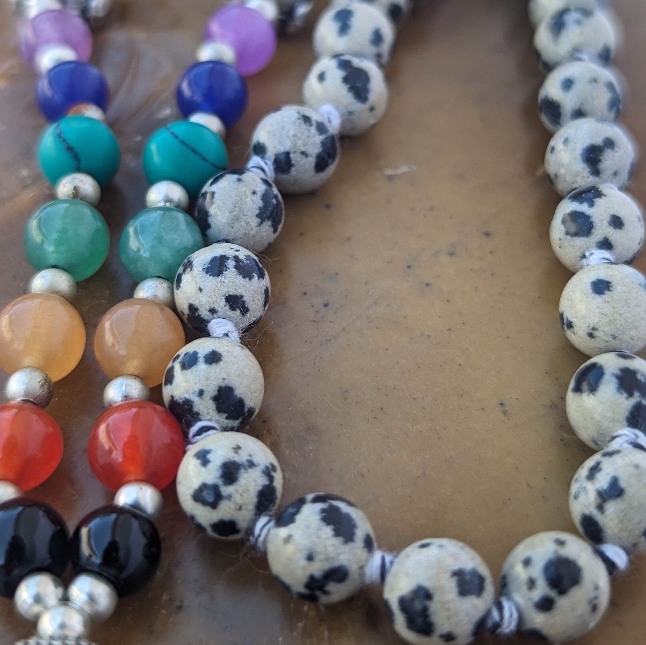 Dalmatian Jasper Mala: 7 Chakra Stone Meditation Beads