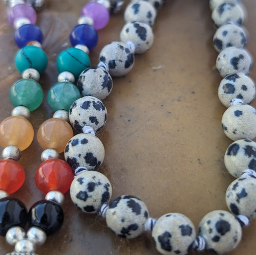Dalmatian Jasper Mala: 7 Chakra Stone Meditation Beads