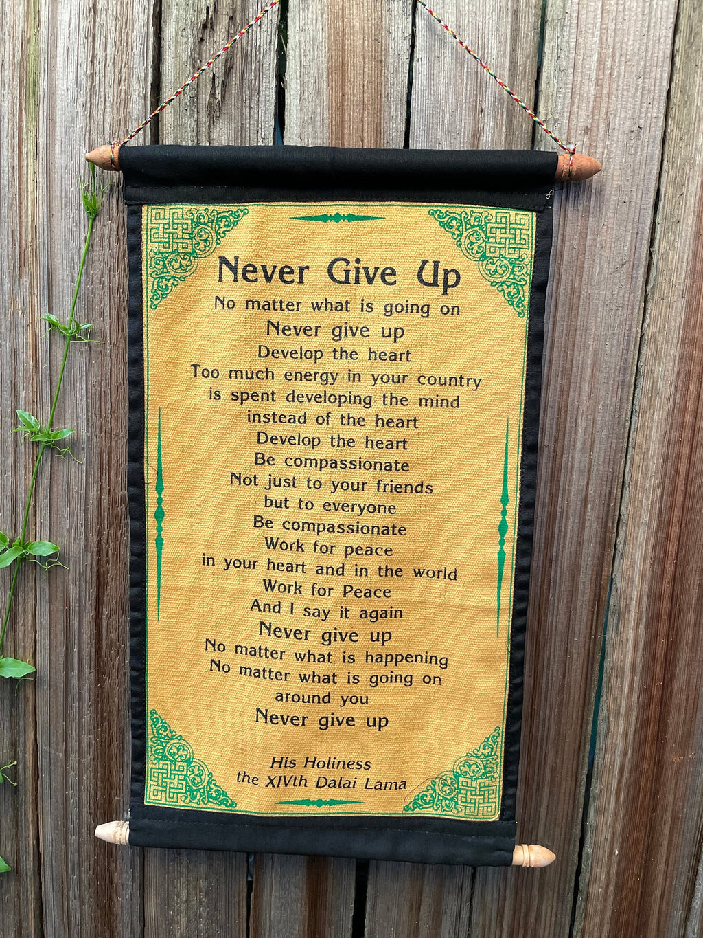 Dalai Lama 'Never Give Up' Quote Tapestry - Inspirational Cotton Wall Hanging