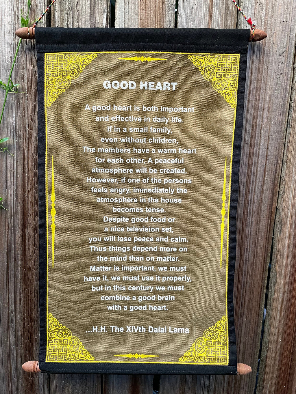 Dalai Lama 'Good Heart' Quote Scroll - Inspirational Cotton Wall Art