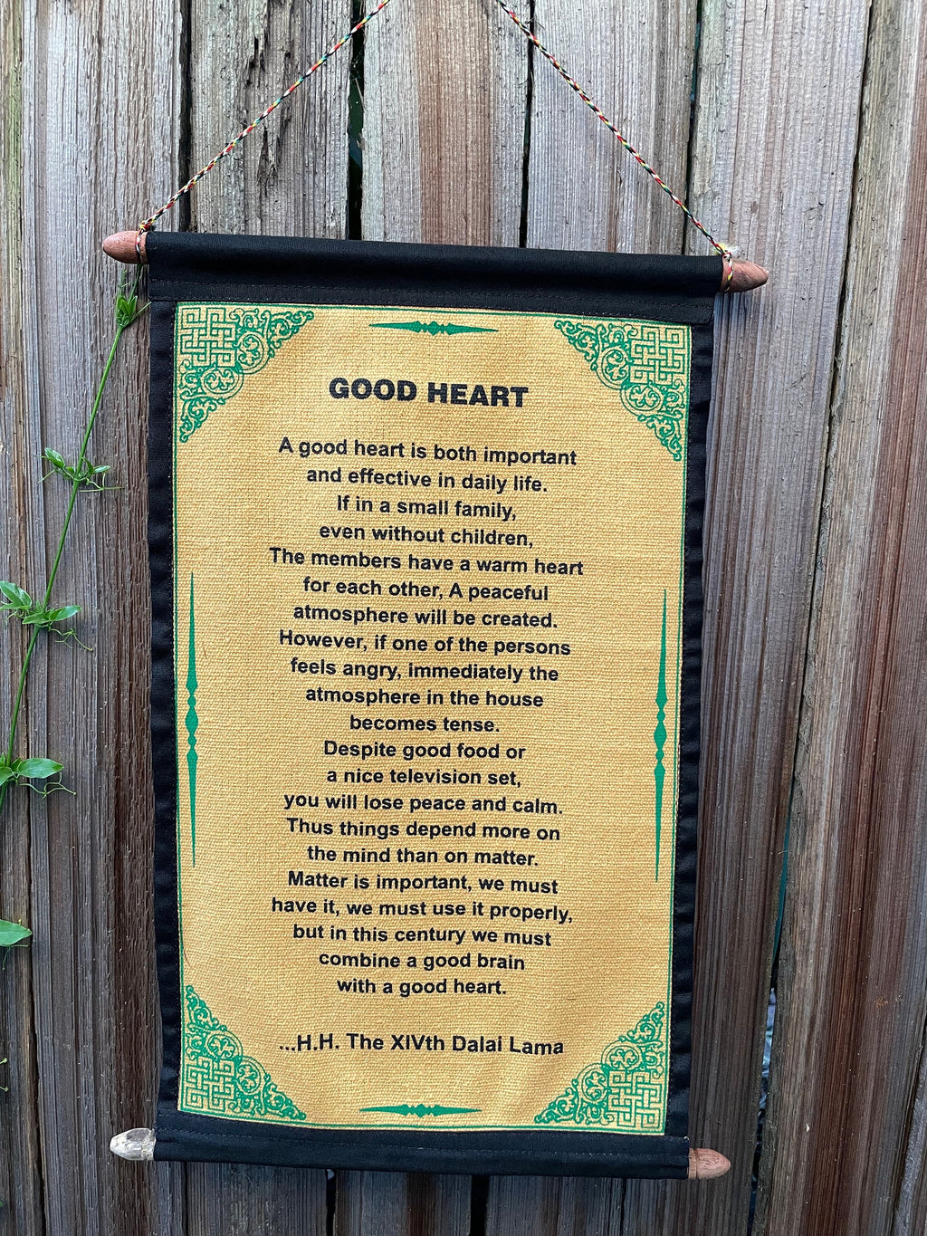 Dalai Lama 'Good Heart' Quote Scroll - Inspirational Cotton Wall Art