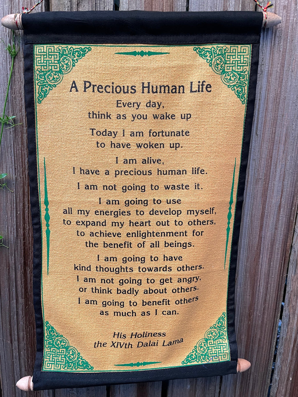 Dalai Lama Quotes "A Precious Human Life" Cotton Wall Hanging: Inspirational, Positivity