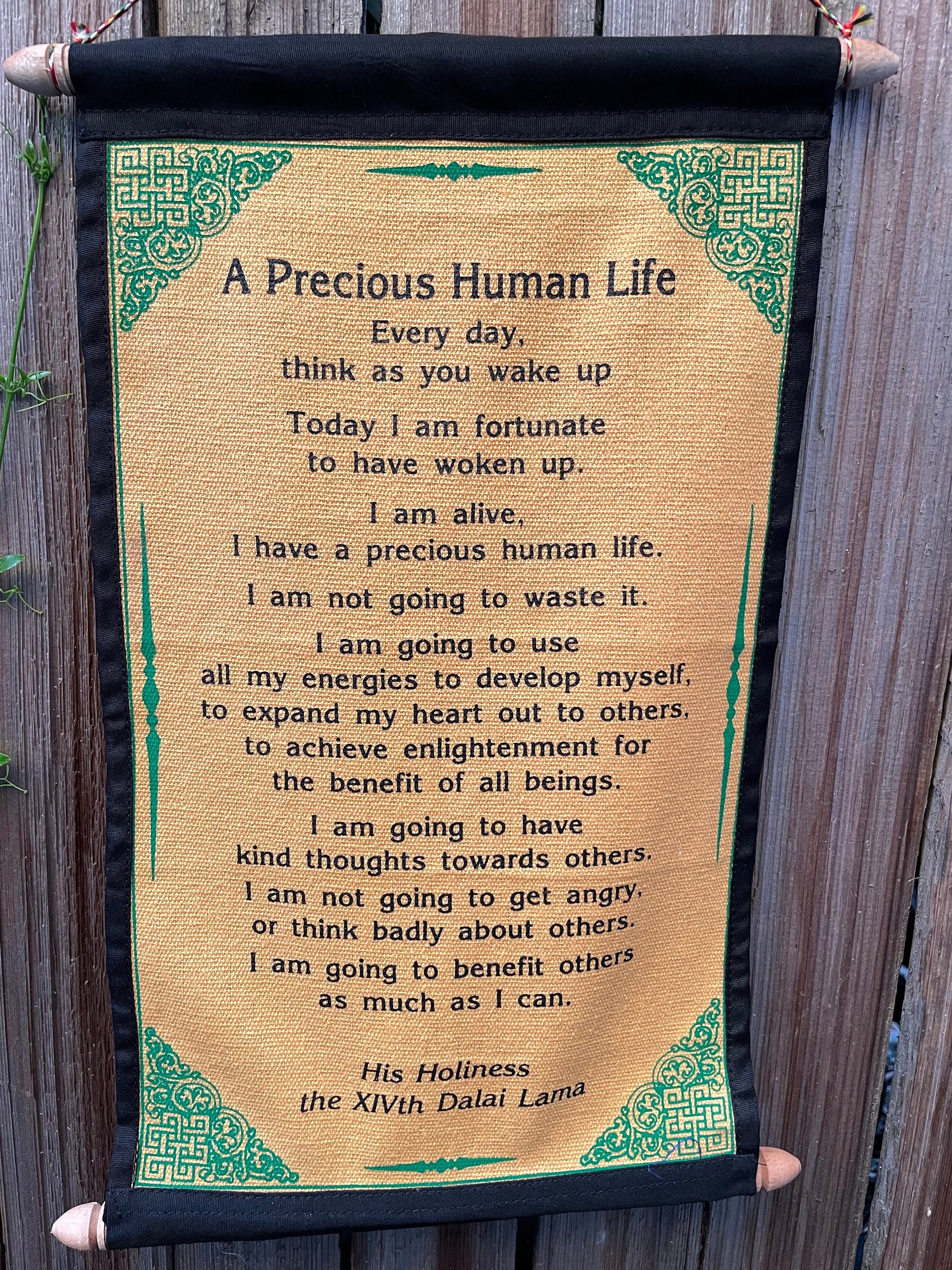 Dalai Lama Quotes "A Precious Human Life" Cotton Wall Hanging: Inspirational, Positivity