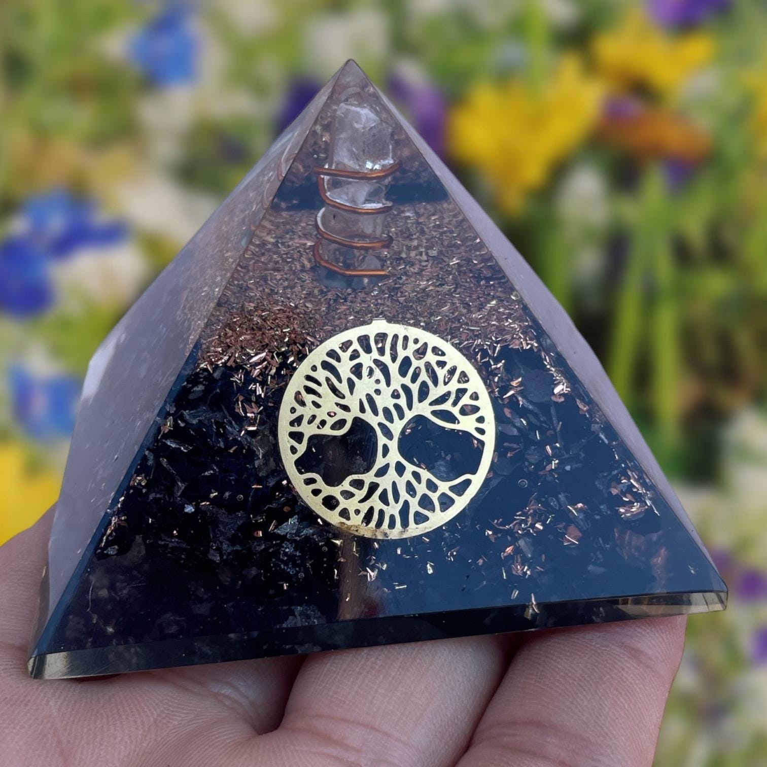Black Tourmaline Orgone Pyramid, EMF Protection, Energy Generator, Meditation, 2.5 inch