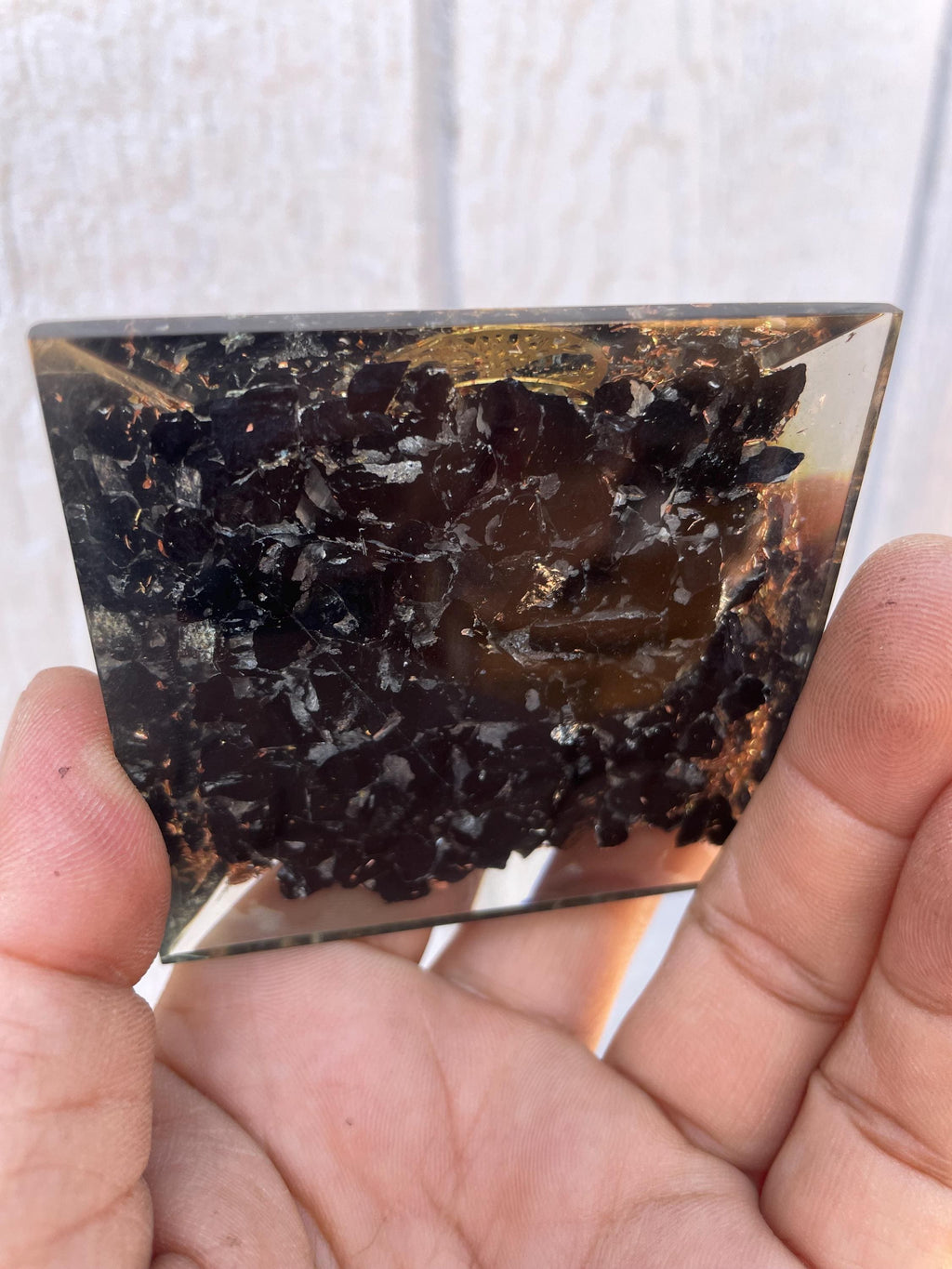 Black Tourmaline Orgone Pyramid, EMF Protection, Energy Generator, Meditation, 2.5 inch
