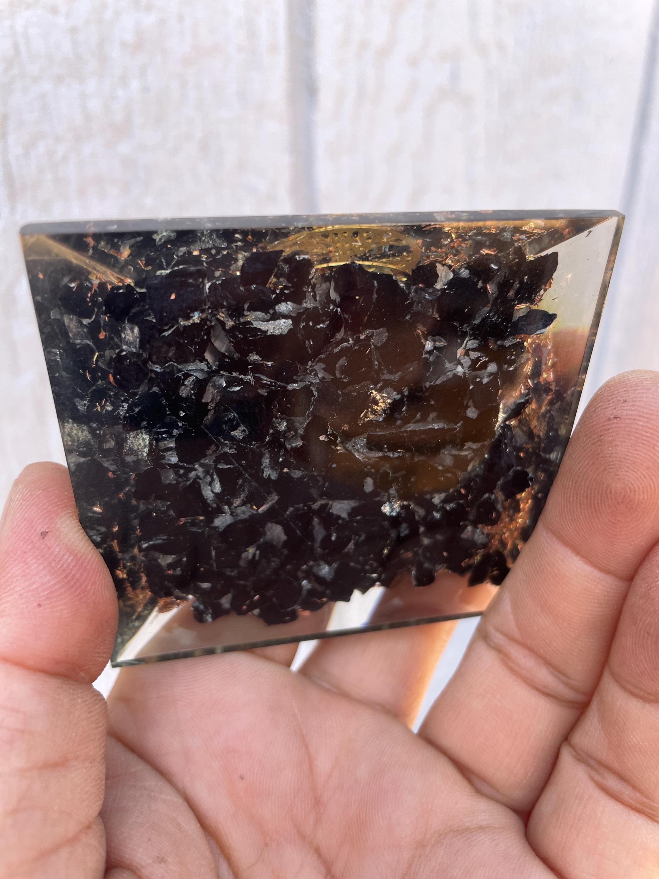Black Tourmaline Orgone Pyramid, EMF Protection, Energy Generator, Meditation, 2.5 inch