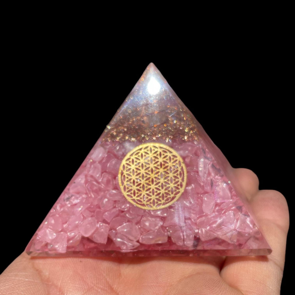 Rose Quartz Orgone Pyramid, EMF Shield, Meditation Gift