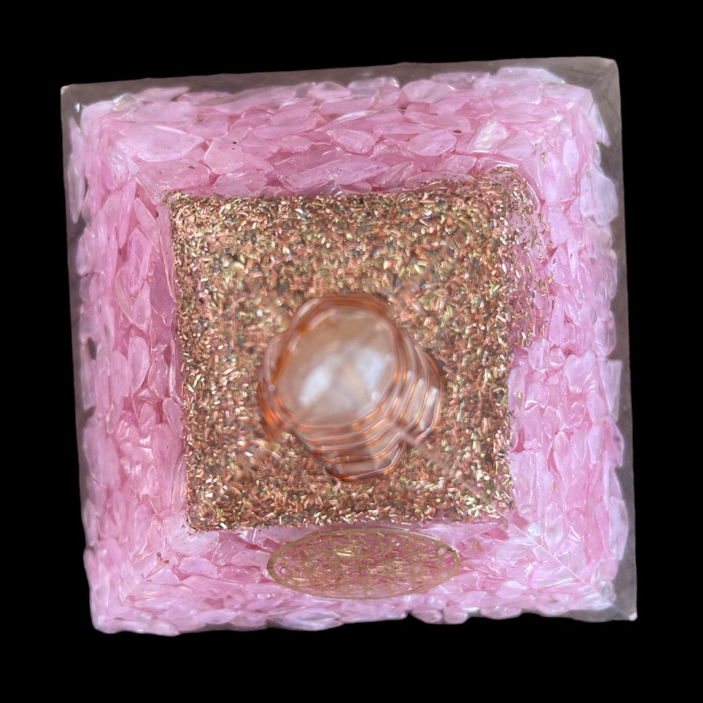 Rose Quartz Orgone Pyramid, EMF Shield, Meditation Gift