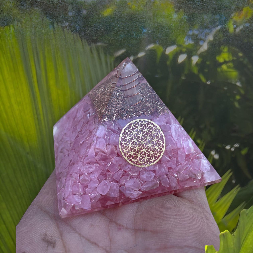 Rose Quartz Orgone Pyramid, EMF Shield, Meditation Gift