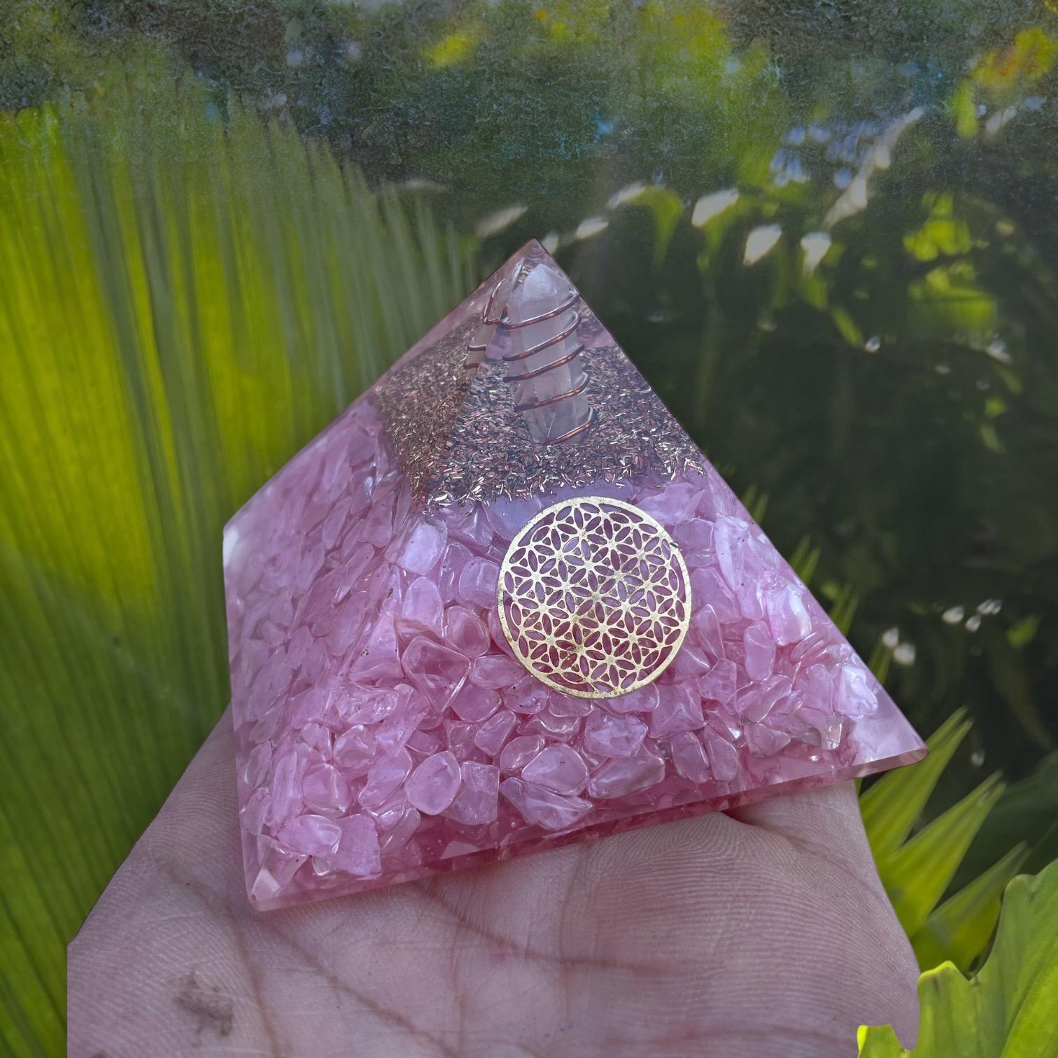 Rose Quartz Orgone Pyramid, EMF Shield, Meditation Gift