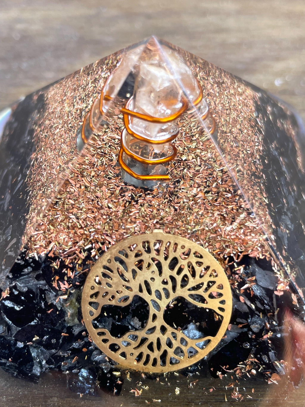 Black Tourmaline Orgone Pyramid, EMF Protection, Energy Generator, Meditation, 2.5 inch