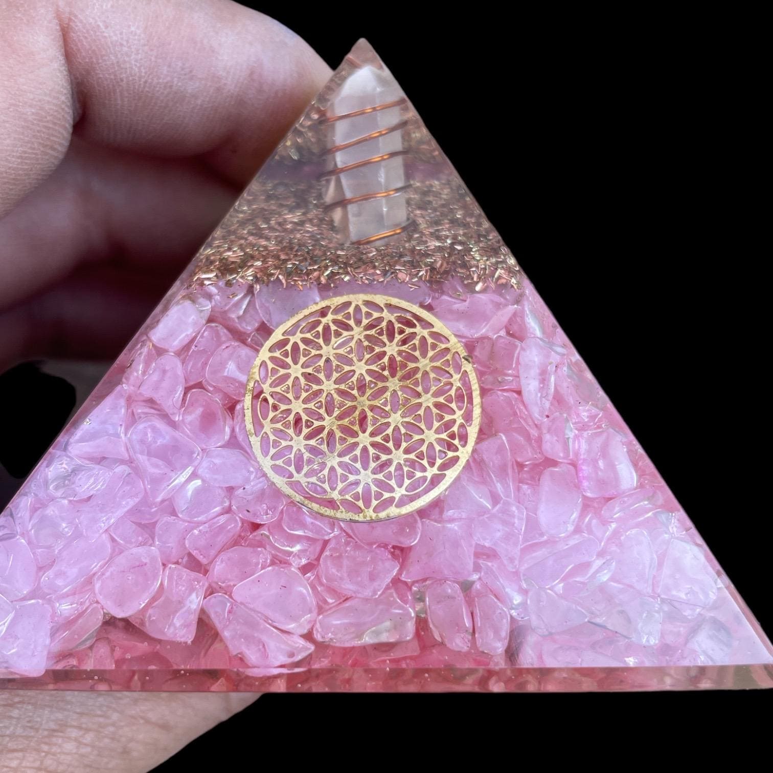 Rose Quartz Orgone Pyramid, EMF Shield, Meditation Gift