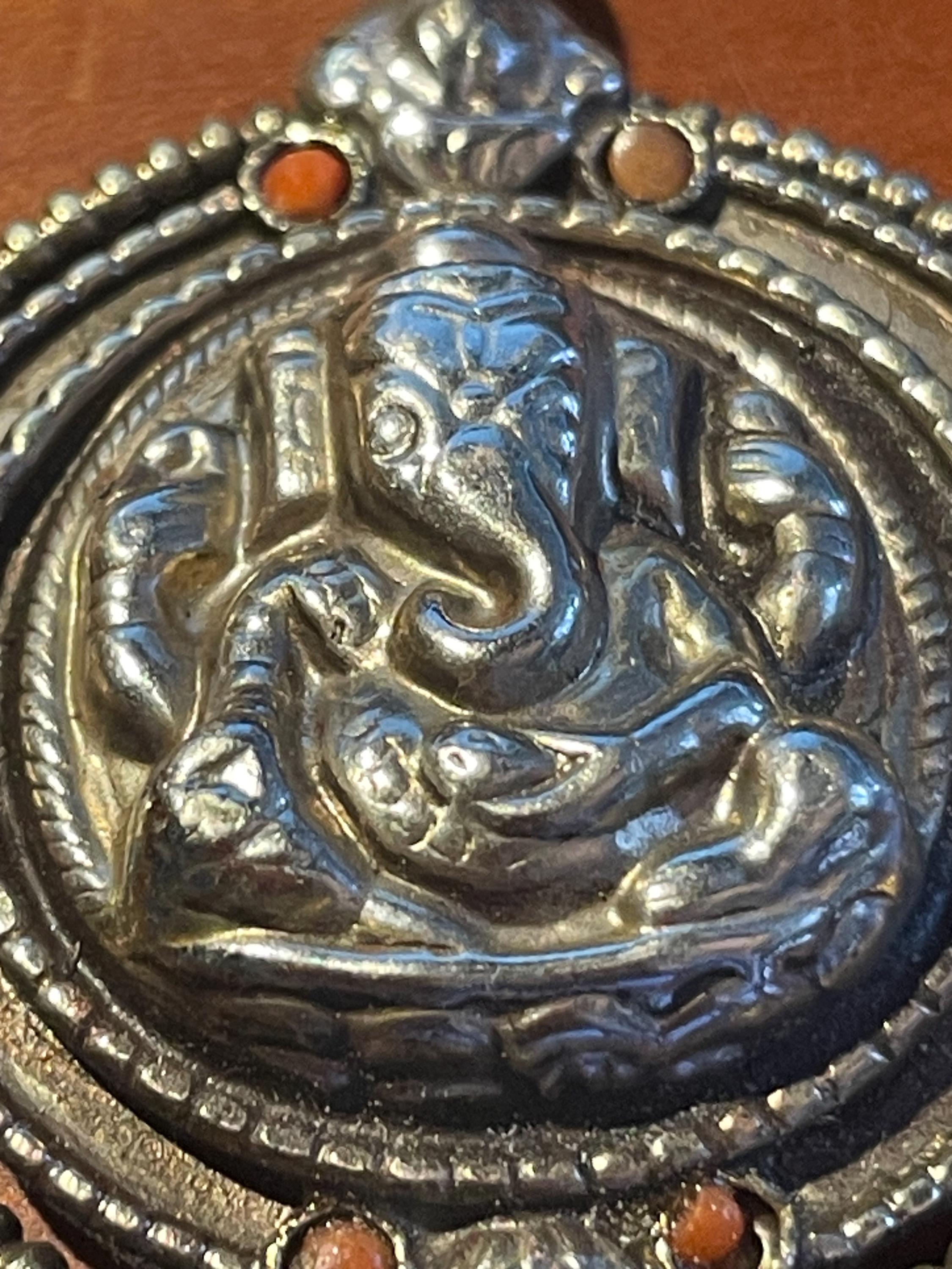P3/48 - Ganesh Silver Pendant with Coral and Turquoise (T12-048)