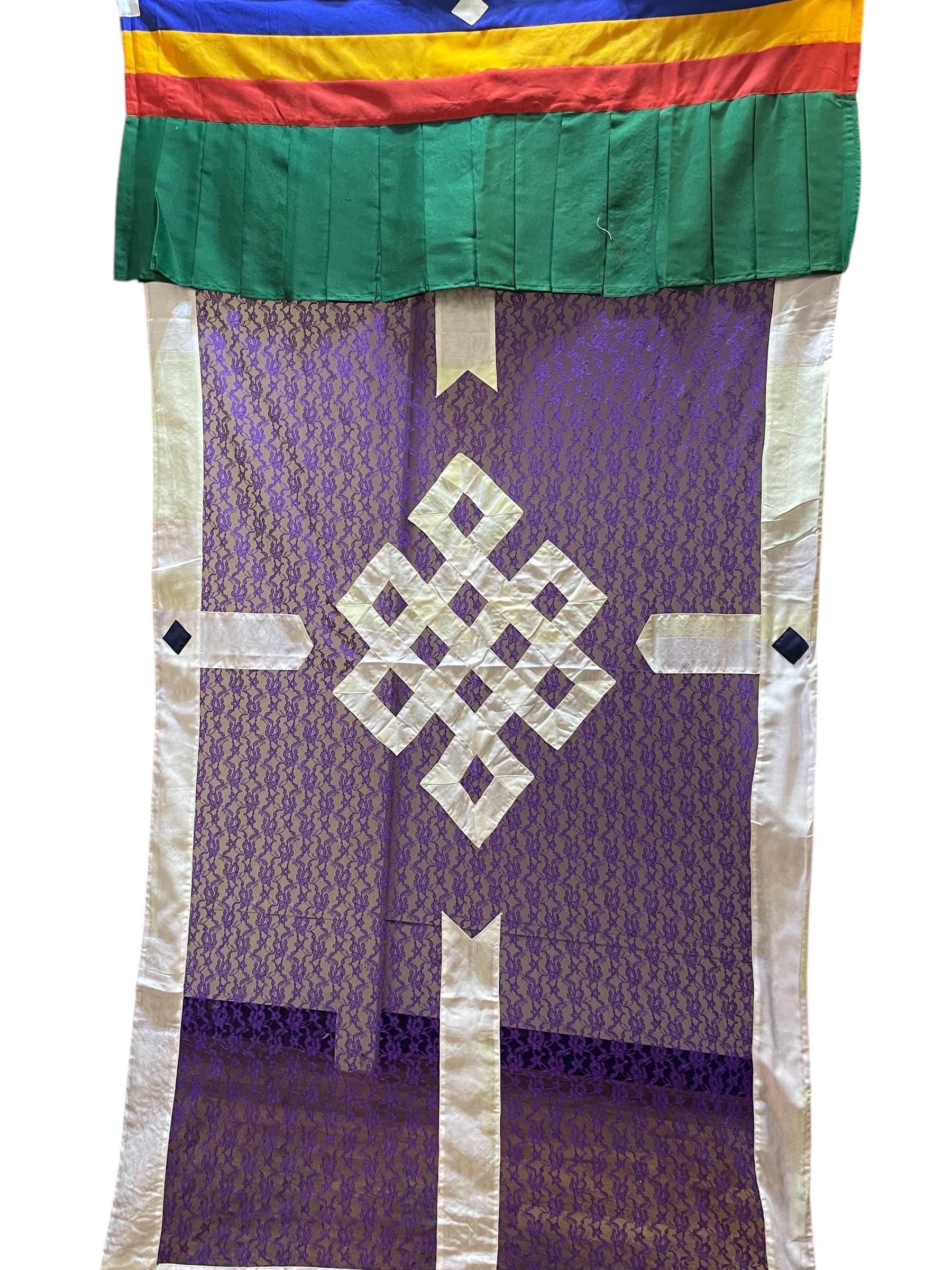 Tibetan Door Curtain: Auspicious Eternal Knot Silk Flag (3x6 ft)