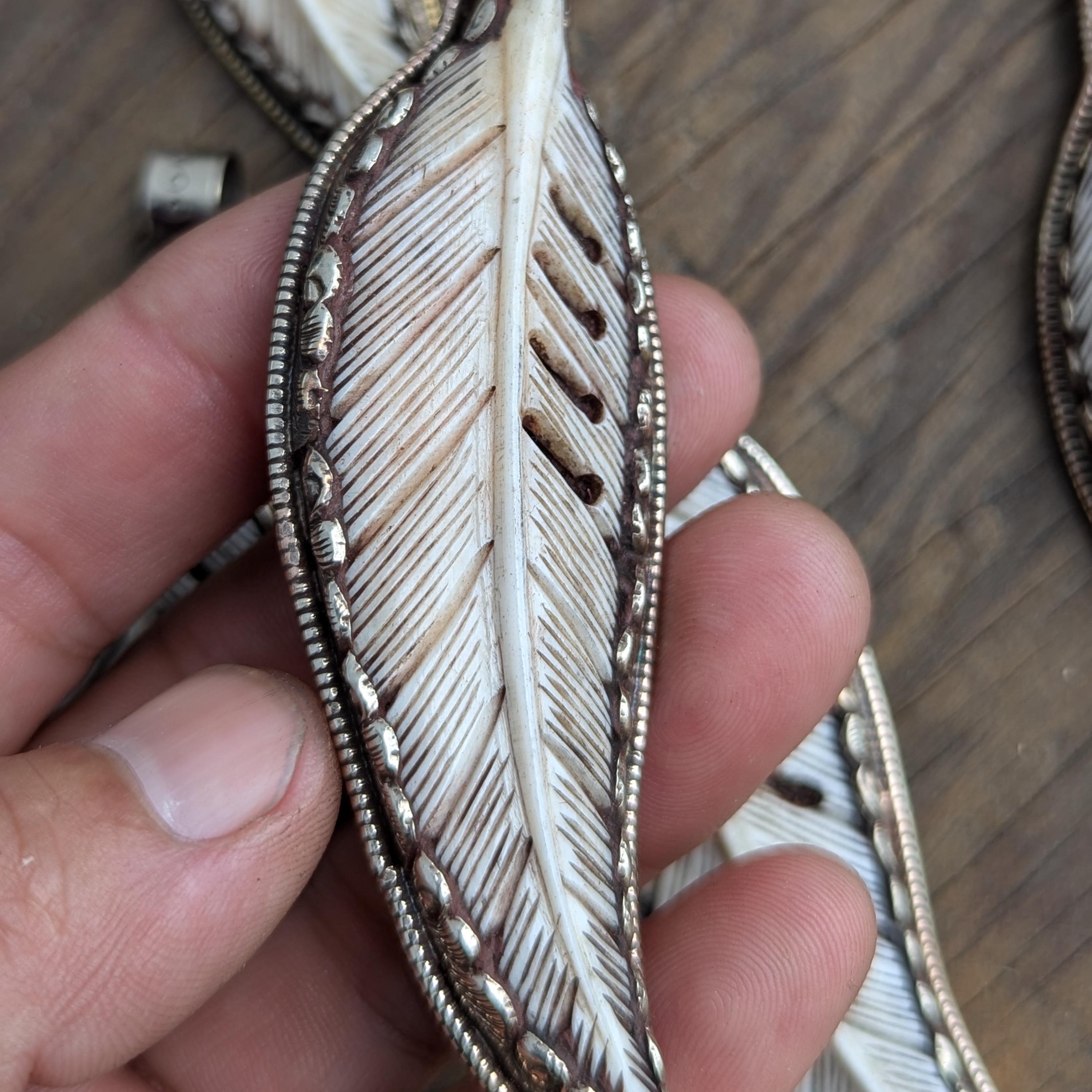Hand Carved Buffalo Bone Eagle Pendant: Tibetan Silver Boho Jewelry PE 103
