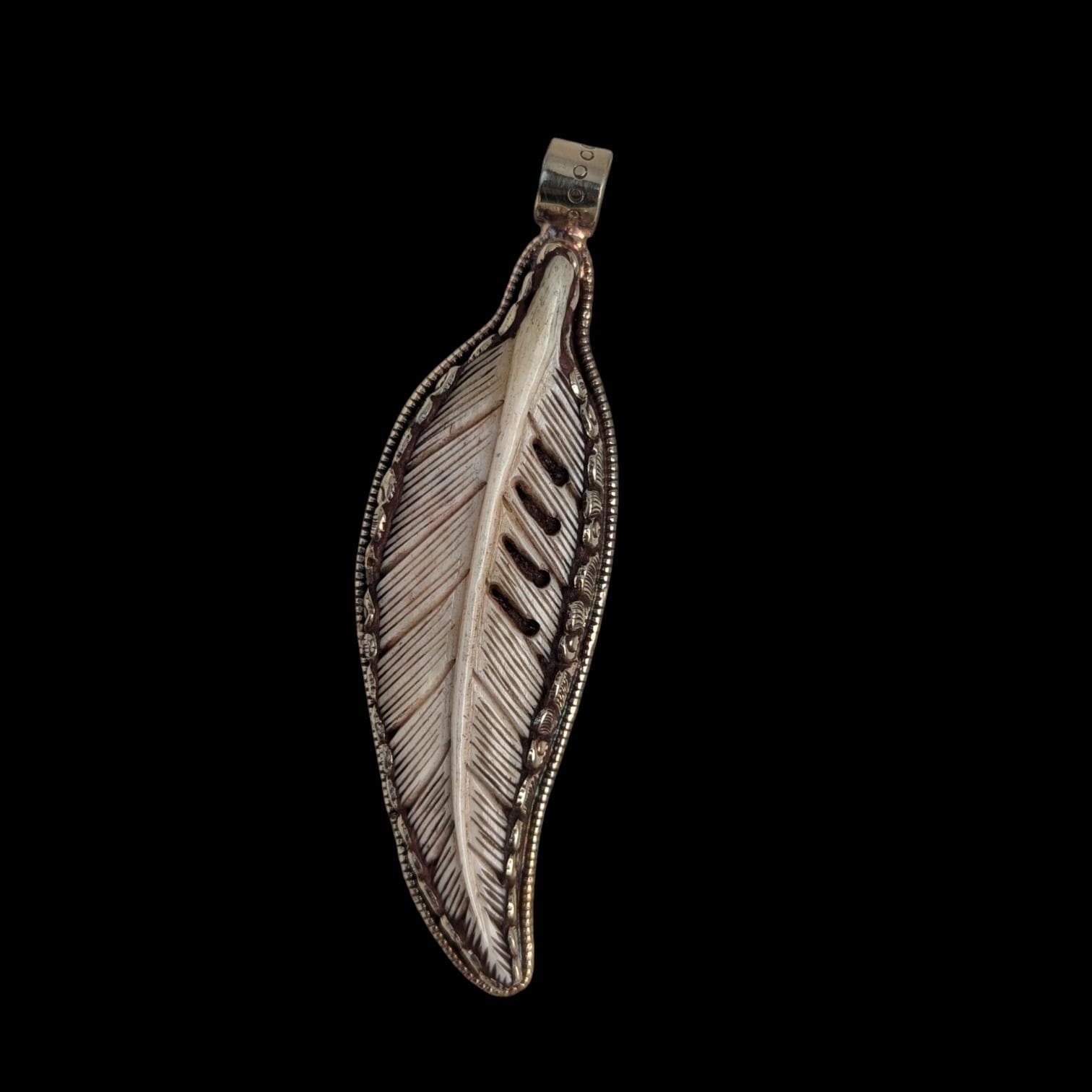 Hand Carved Buffalo Bone Eagle Pendant: Tibetan Silver Boho Jewelry PE 103