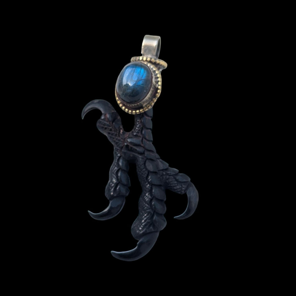 Labradorite Eagle Claw Pendant: Tibetan Silver Statement Jewelry PE 105