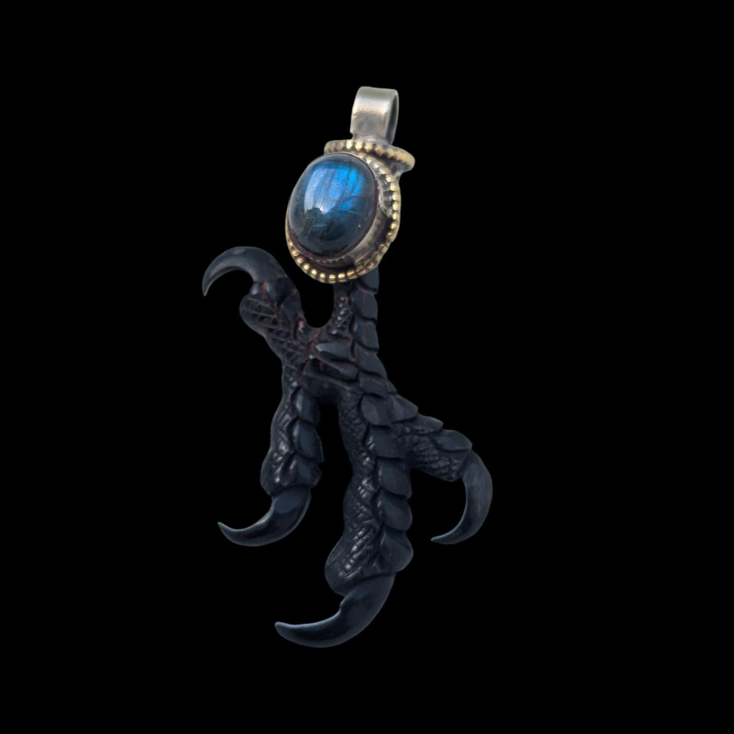 Labradorite Eagle Claw Pendant: Tibetan Silver Statement Jewelry PE 105