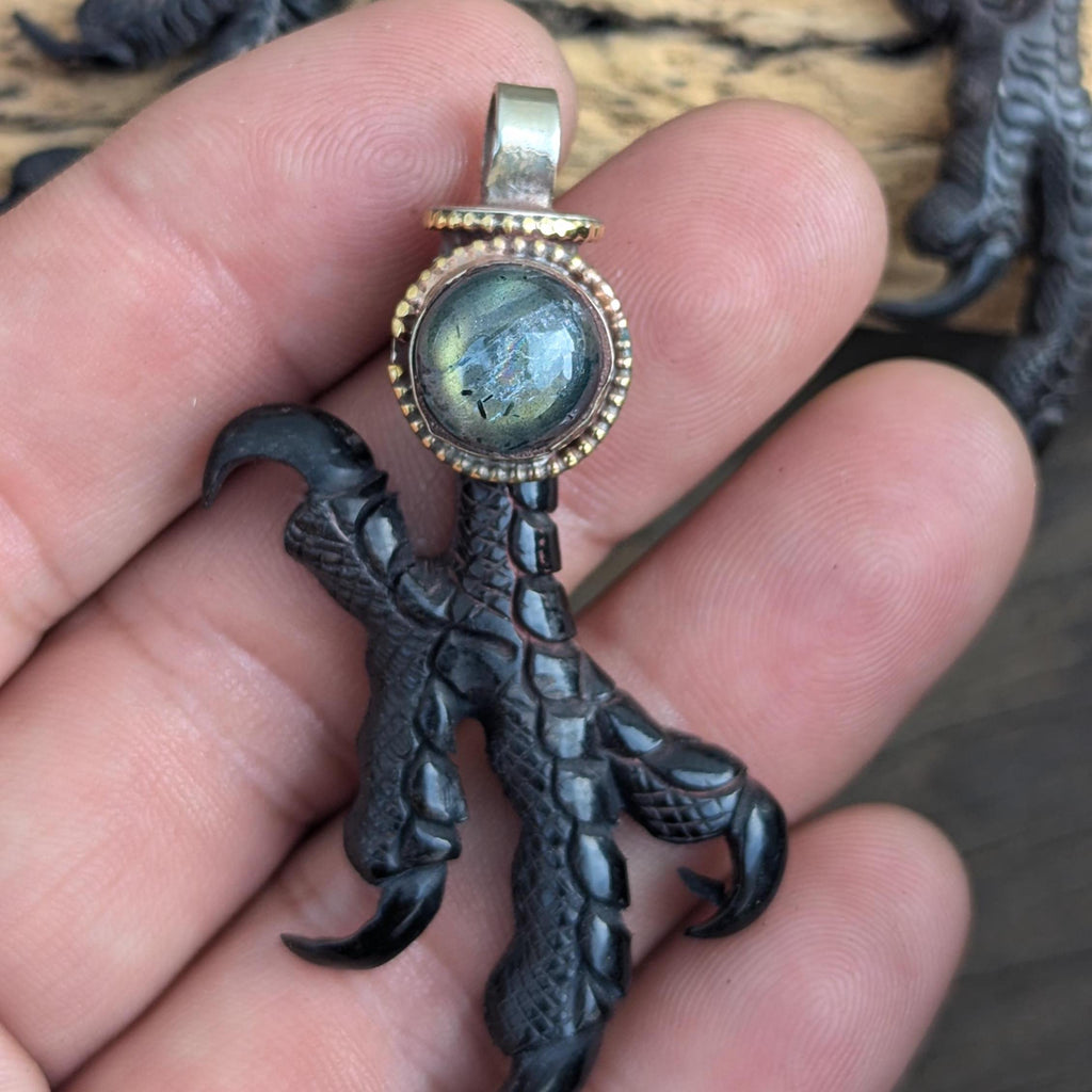 Labradorite Eagle Claw Pendant: Tibetan Silver Statement Jewelry PE 105